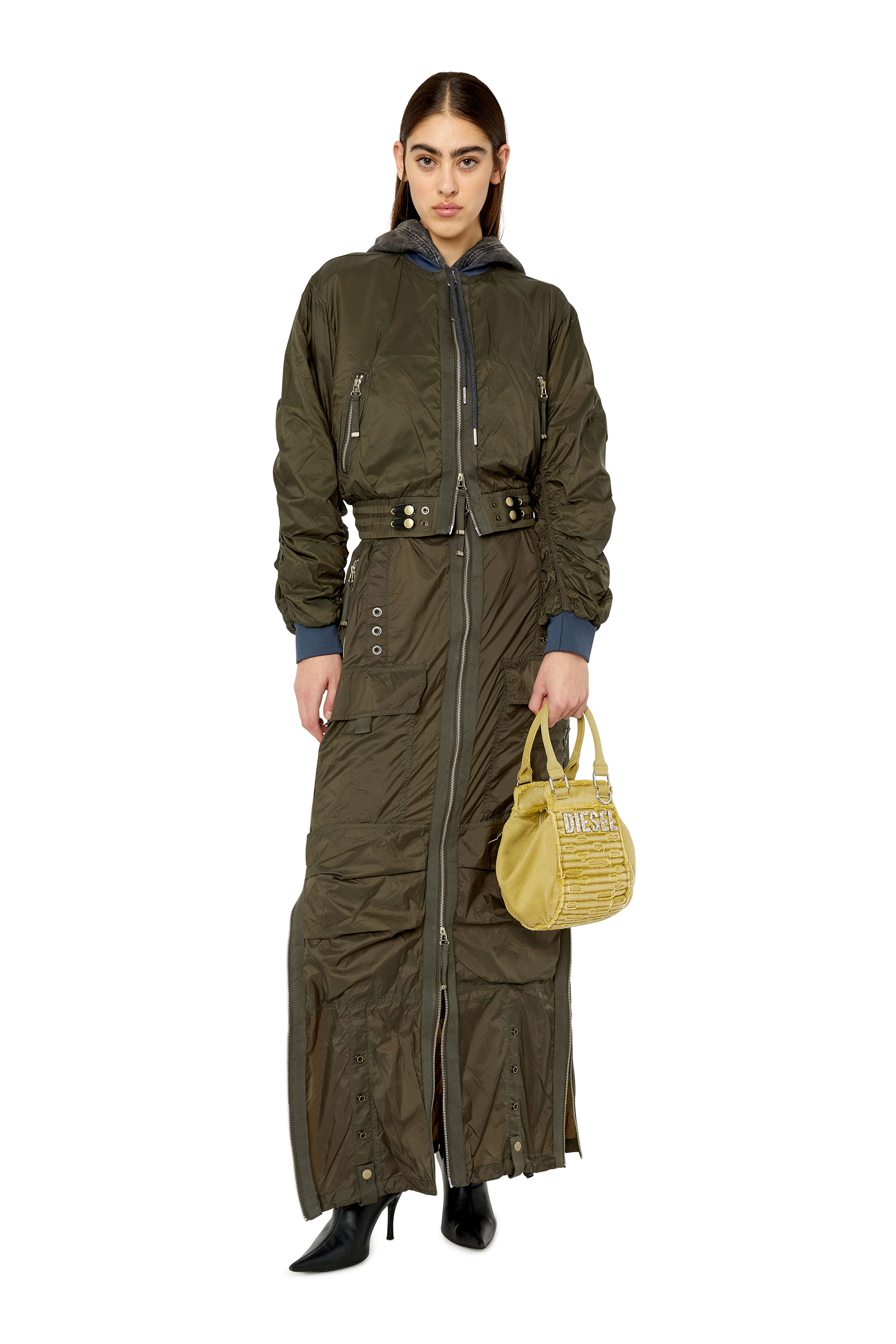 Diesel - O-CREP, Woman Long skirt with cargo pockets in Green - Image 1