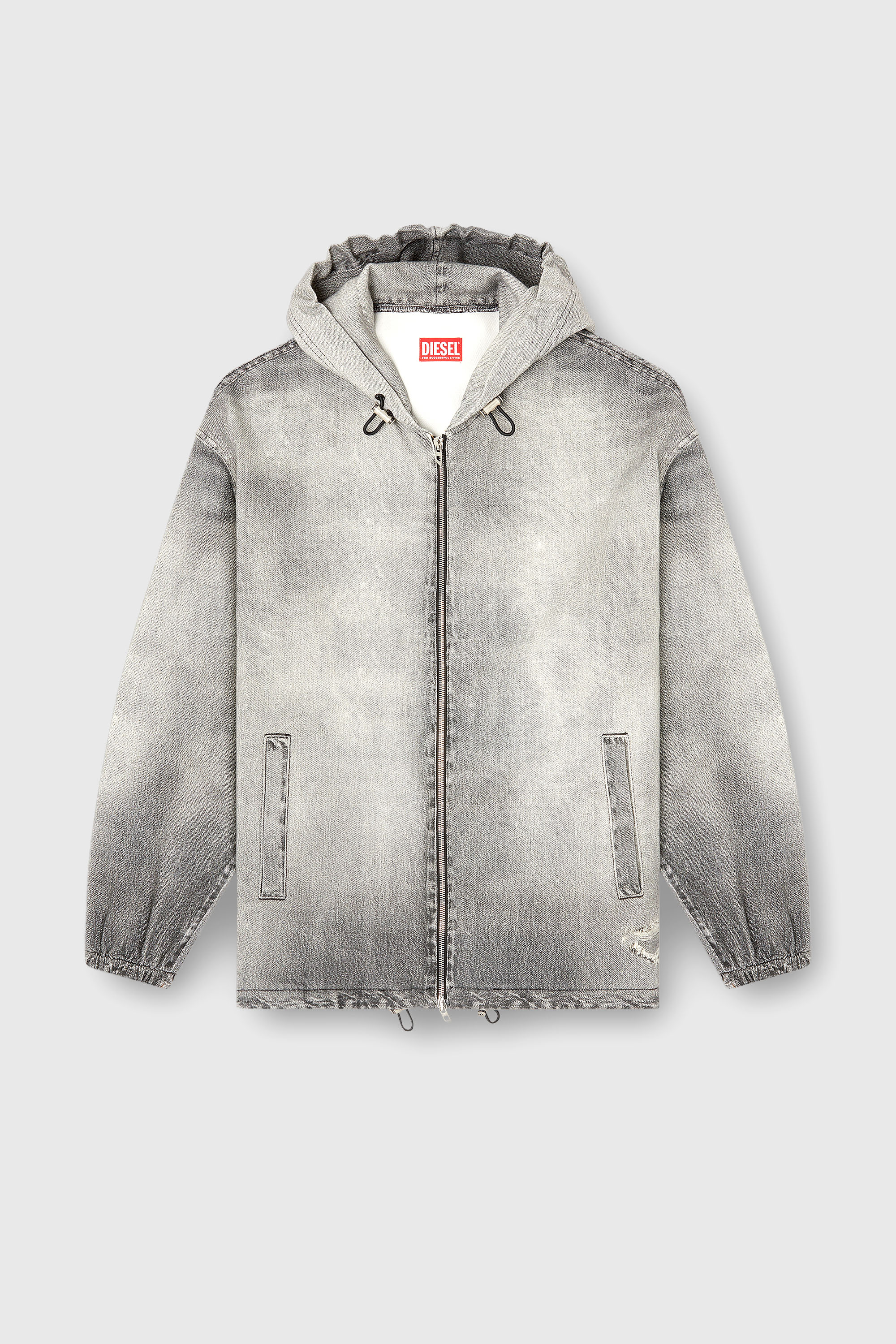 Diesel - D-WYNNY JOGG, Man's Hooded jacket in trompe l'oeil JoggJeans in Grey - 2