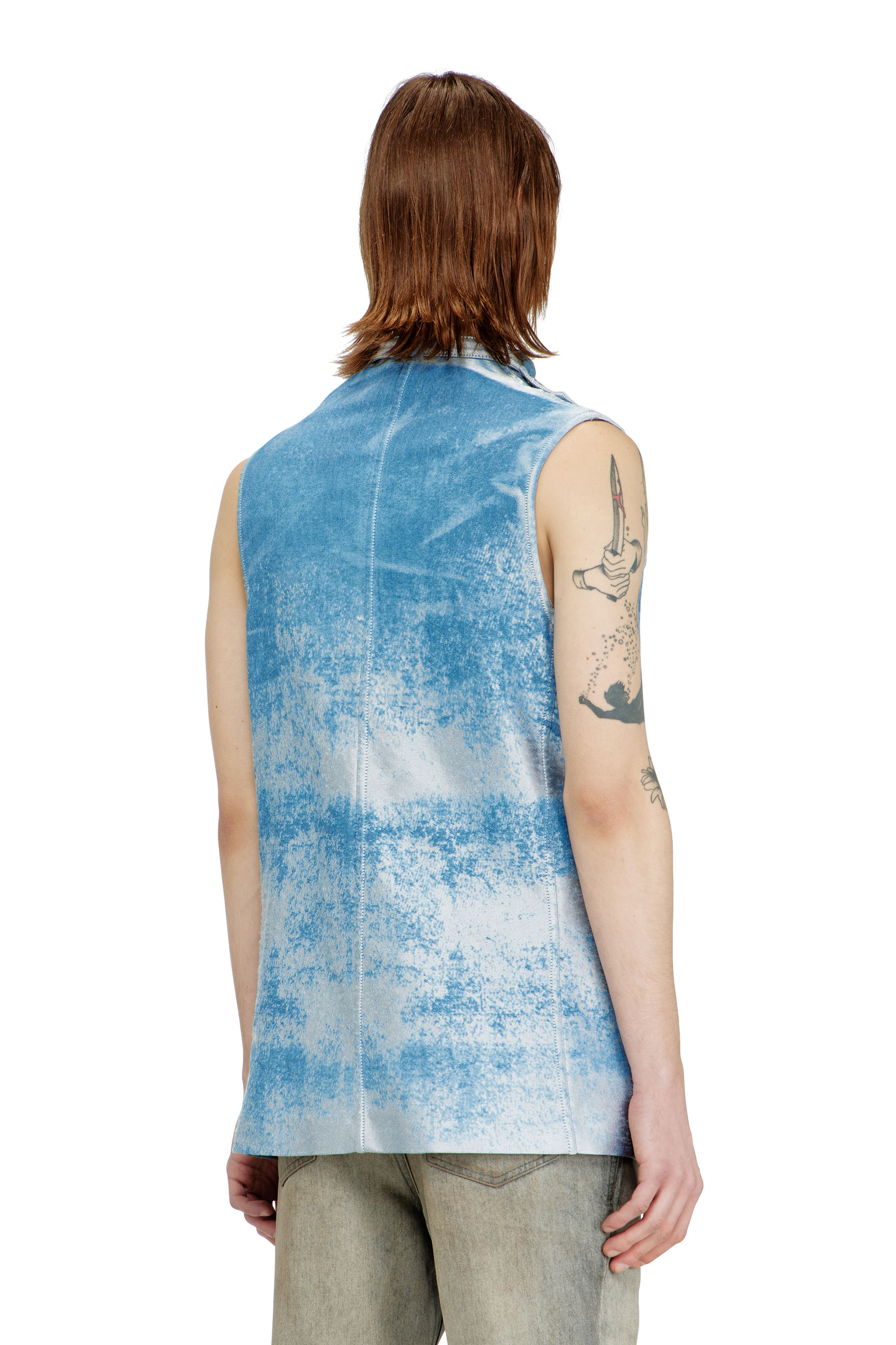 Diesel - D-LORMIL-FSI, Man's Sleeveless vest in coloured satin denim in Light Blue - 4