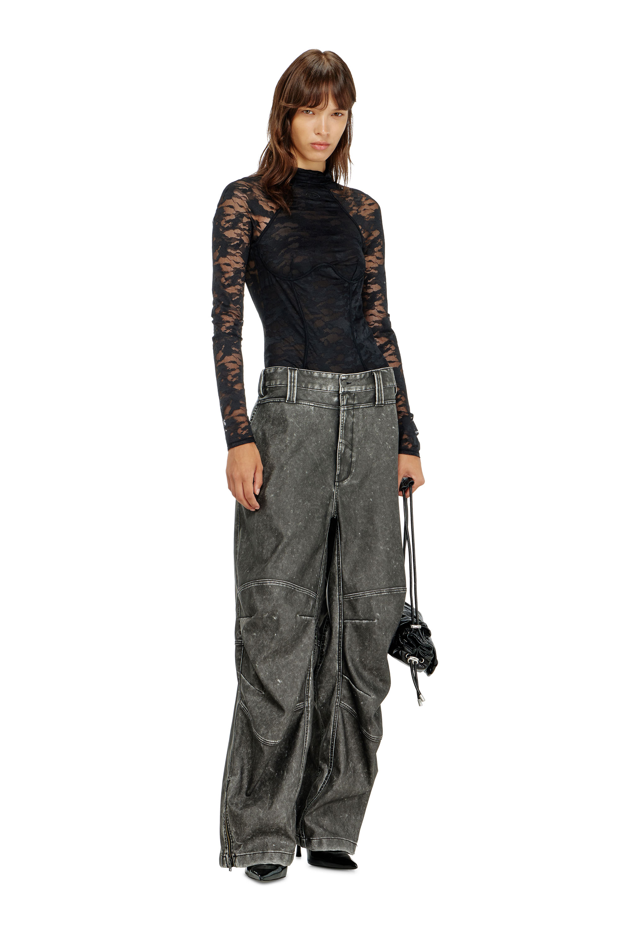 Diesel - VIVIAN-UTLT, Woman's Bodysuit in nylon lace with open back in Black - 5