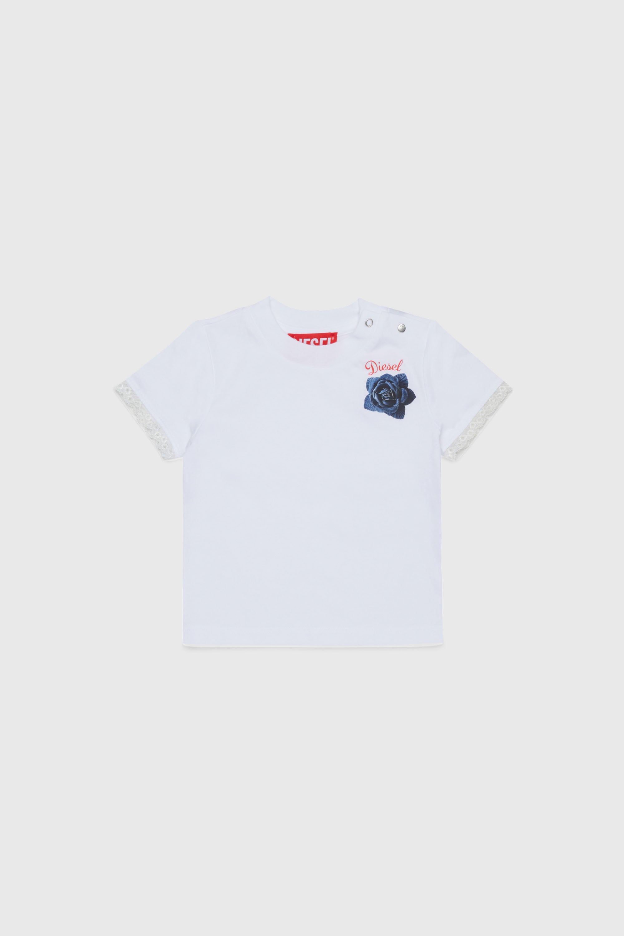 Diesel - TROSEZB, Woman's Lace-trimmed T-shirt with rose print in White - 1