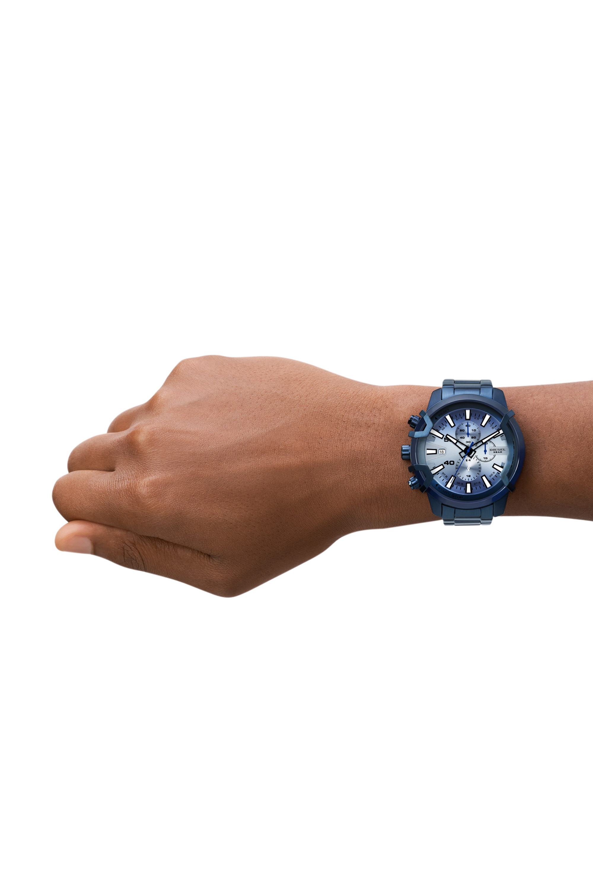 Diesel - DZ4596, Man's Griffed chronograph blue-tone stainless steel watch in Blue - 4