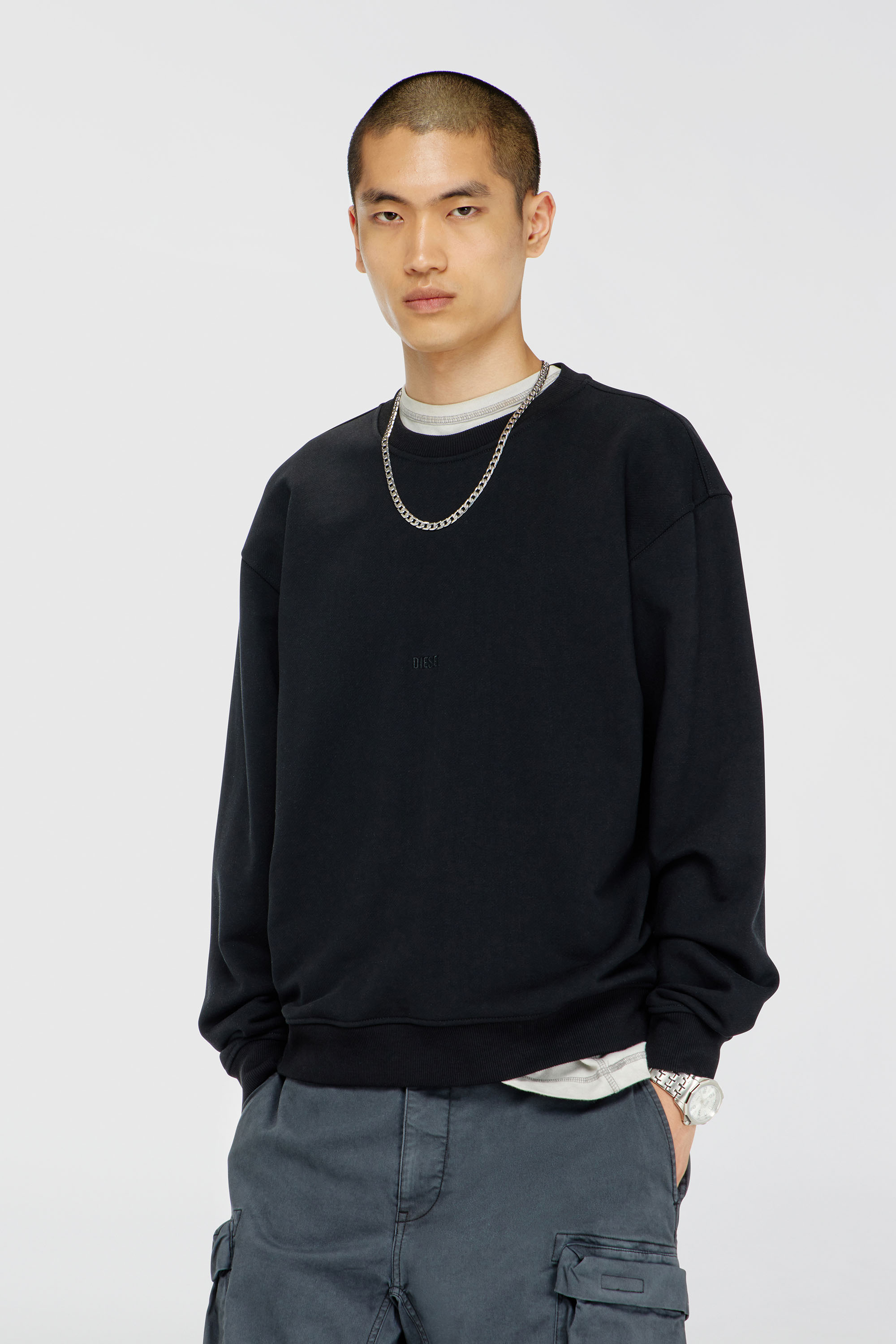 Diesel - S-NORM-AA5, Man's Cotton sweatshirt with micro logo embroidery in Black - 1