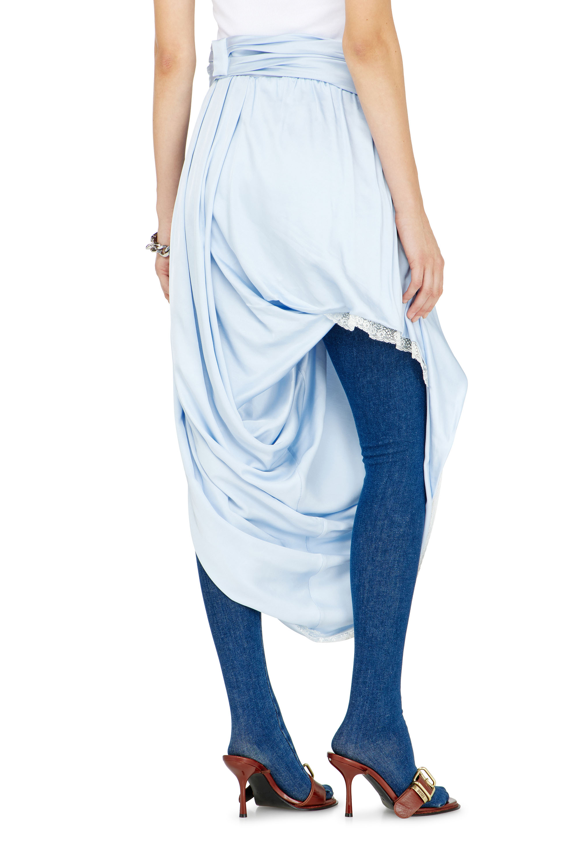 Diesel - O-WANDA, Woman's Draped satin midi skirt with lace trim in null - 3