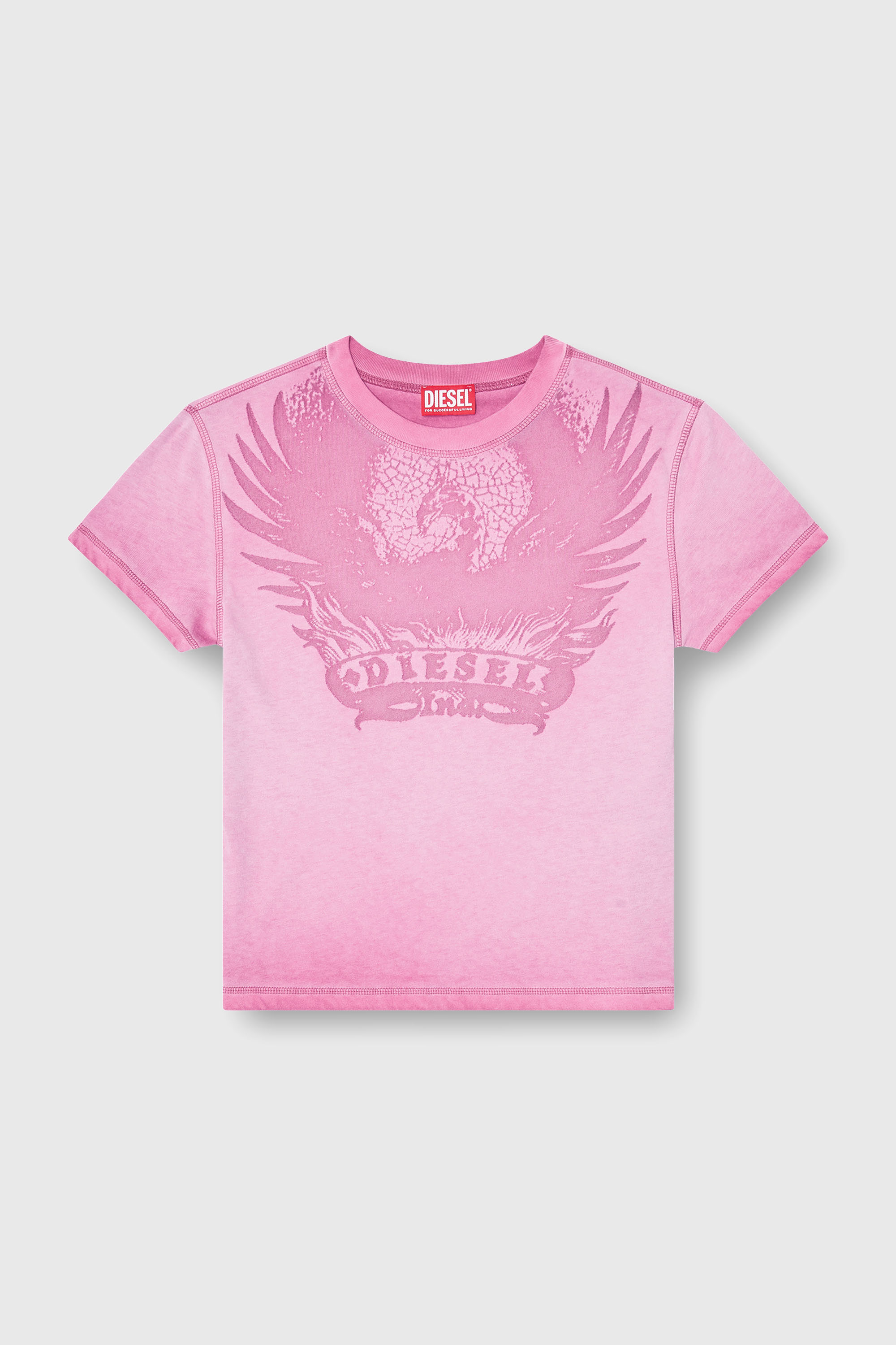Diesel - T-ILA-AA7, Woman's Slim T-shirt with d&eacute;vor&eacute; Phoenix in Hot pink - 1