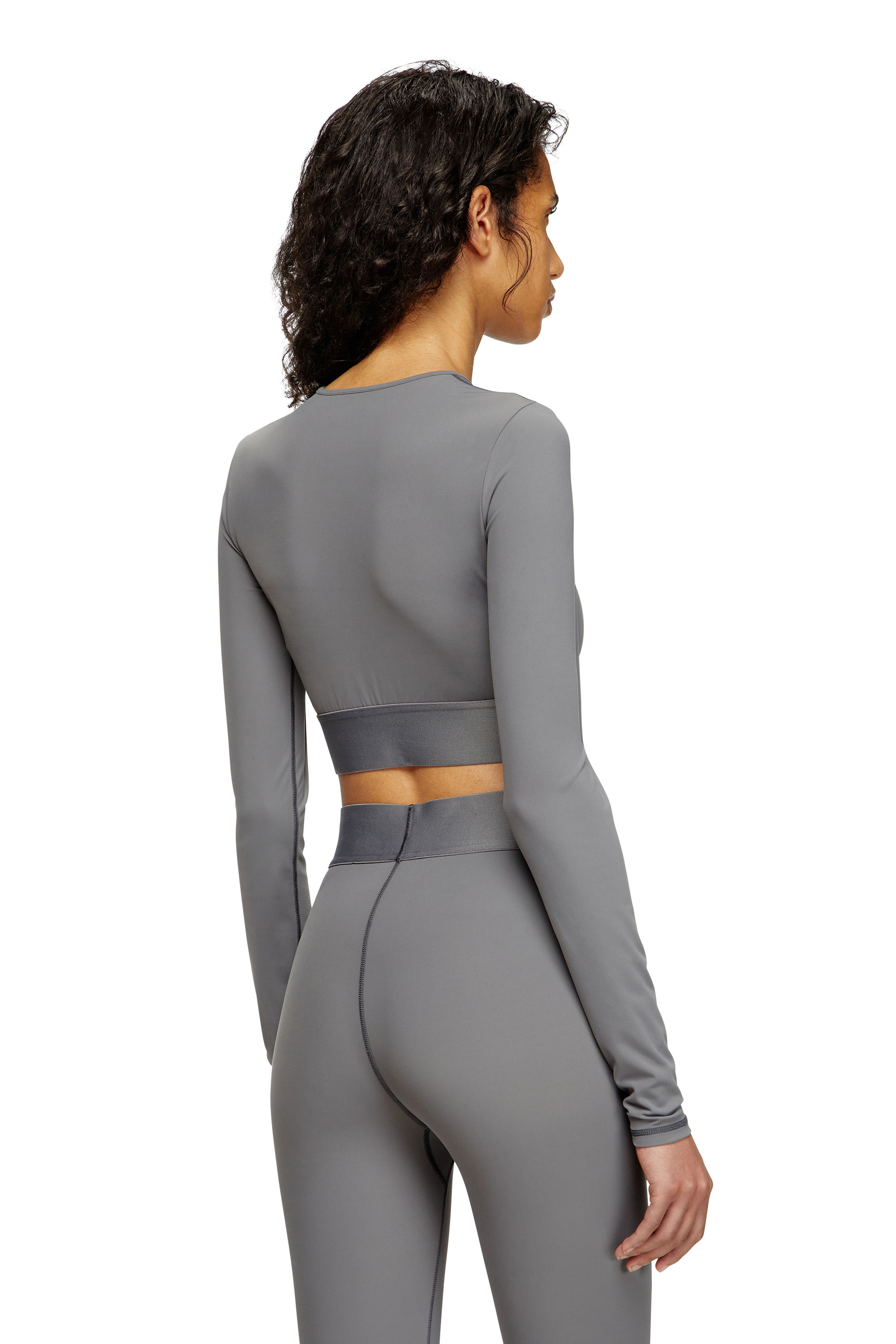 Diesel - MELISSA-D-POP, Woman's Microfibre crop top with cut-off logo in Grey - 4