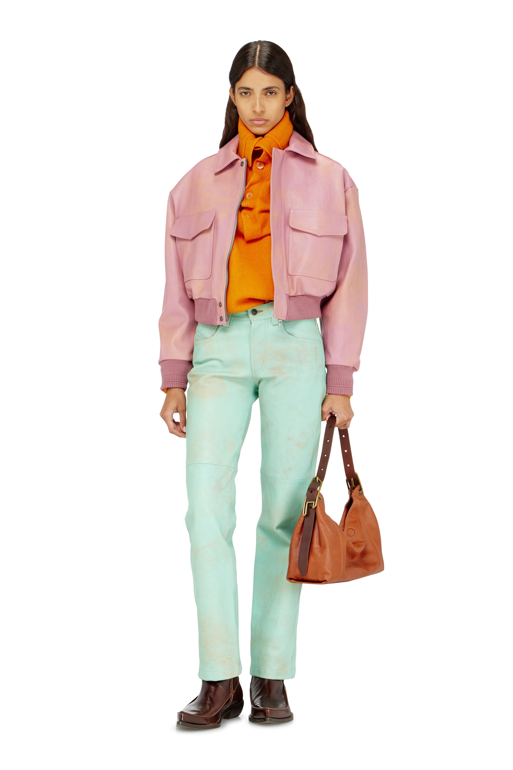 Diesel - L-AVIA, Woman's Aviator jacket in treated leather in Pink - 2