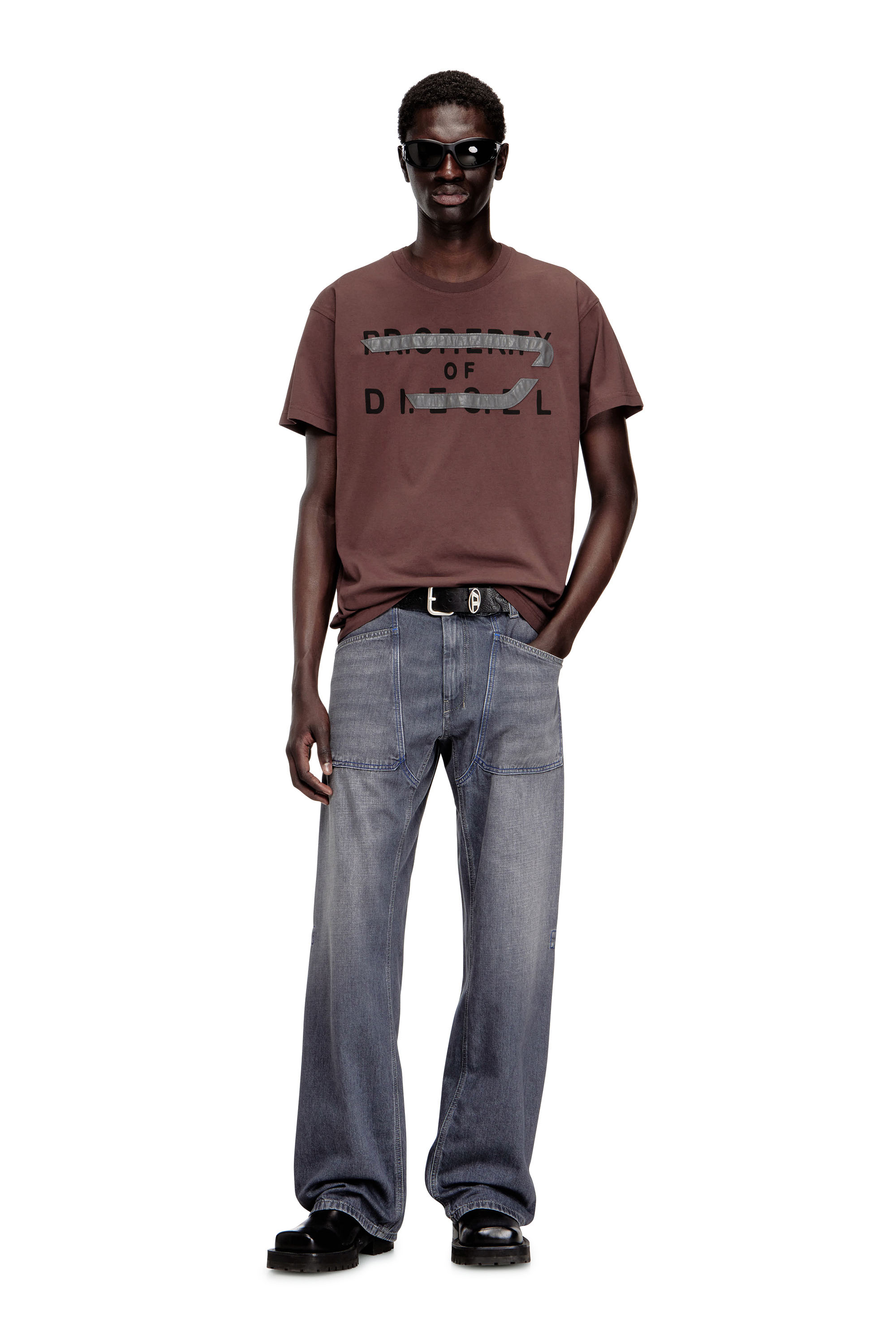 Diesel - T-NORM-V11, Man's Regular T-shirt with D appliqu&eacute; in Brown - 2