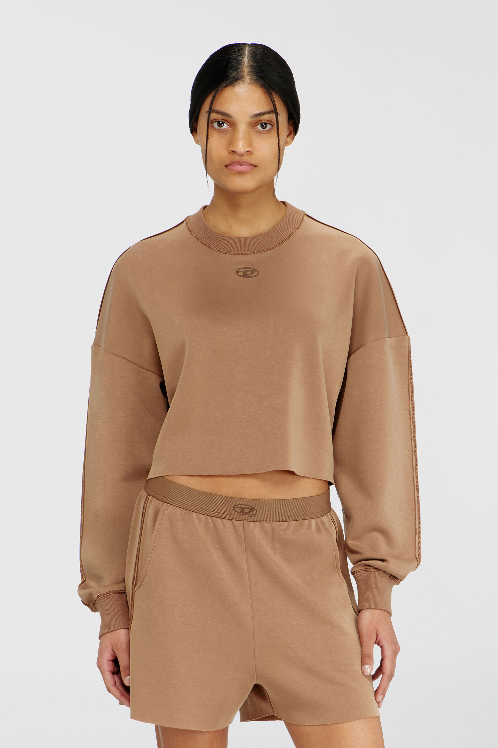 Diesel - BLAKE-UTLT, Woman's Crop top in light stretch scuba in Brown - 2