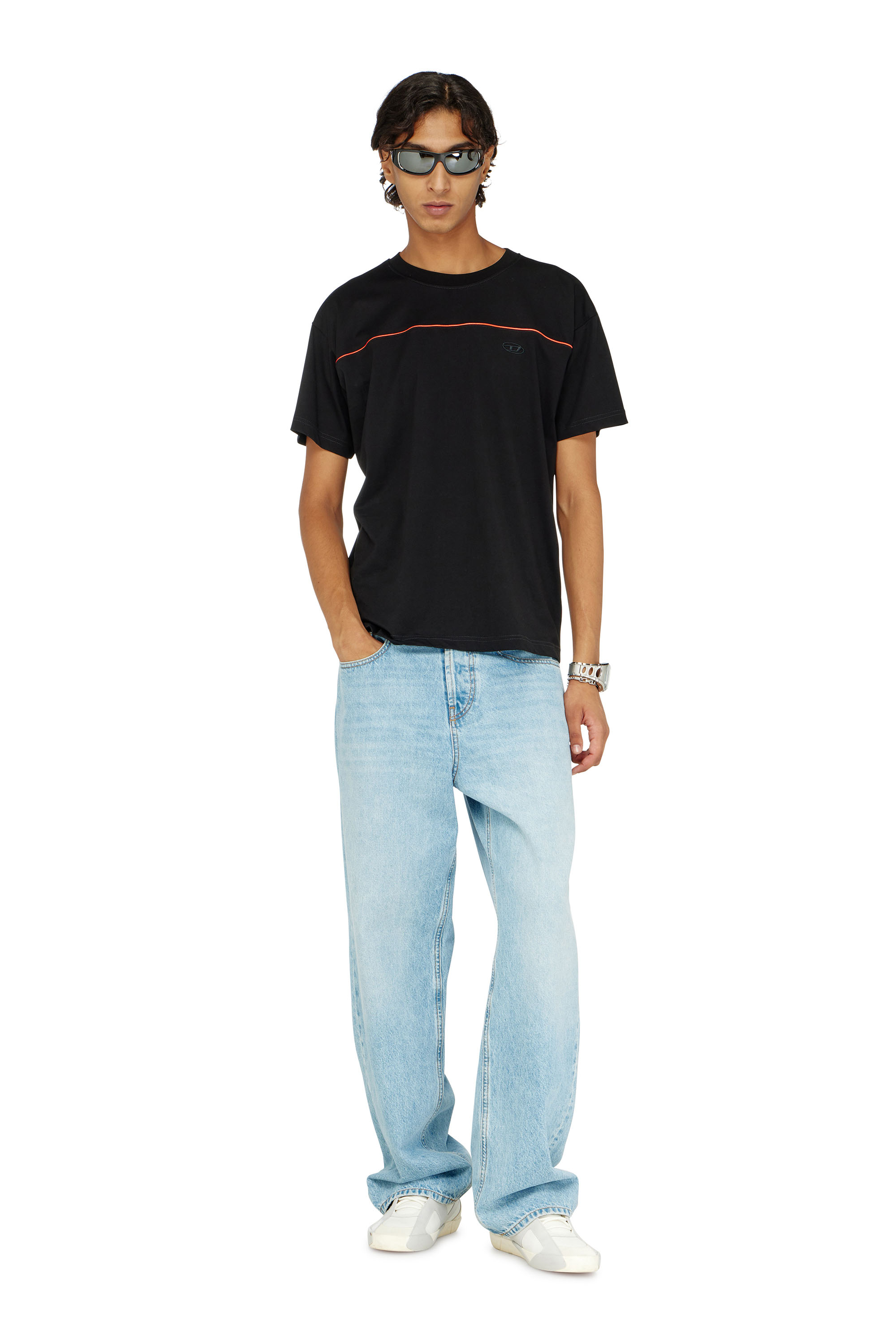 Diesel - T-NORM-PIPING, Man's T-shirt with contrast piping in Black - 2