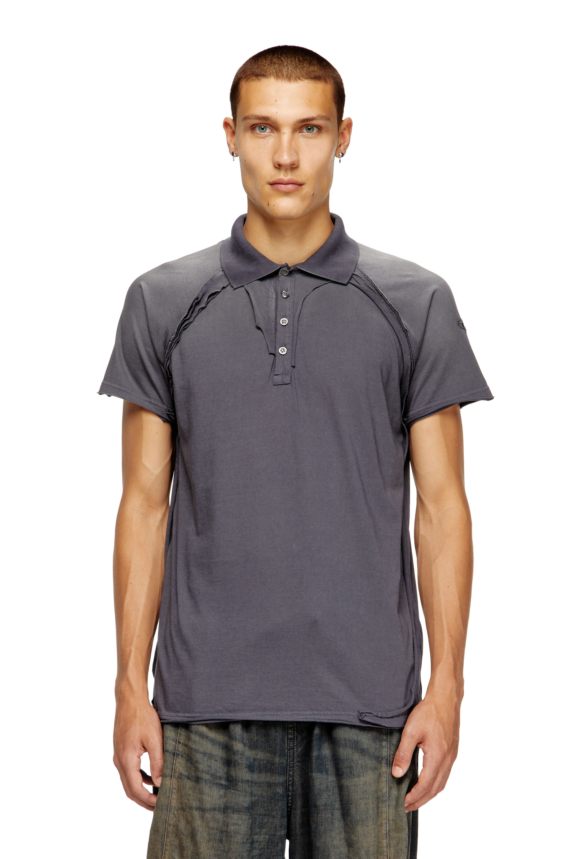 Diesel - T-NORY, Man's Polo shirt with peel-off effect in Grey - 1