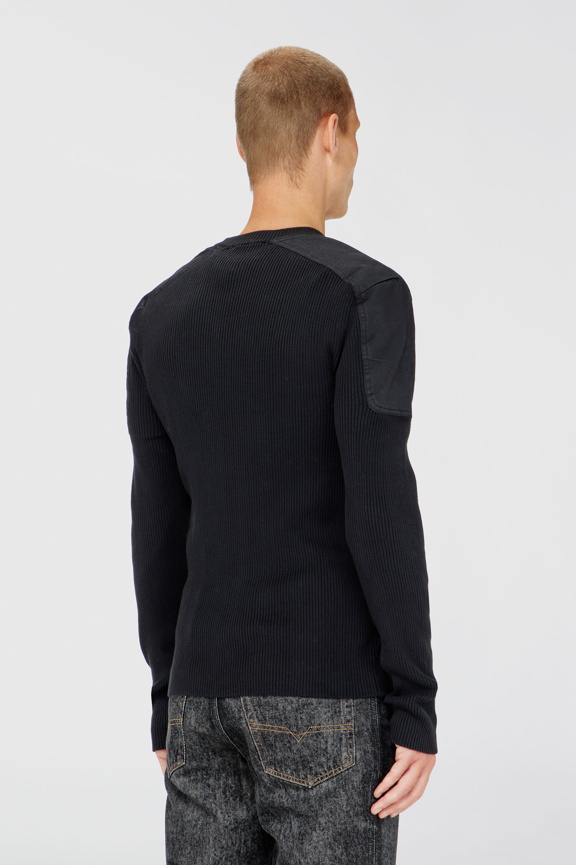 Diesel - K-MARTIN, Man's Ribbed jumper with shoulder panels in Black - 4