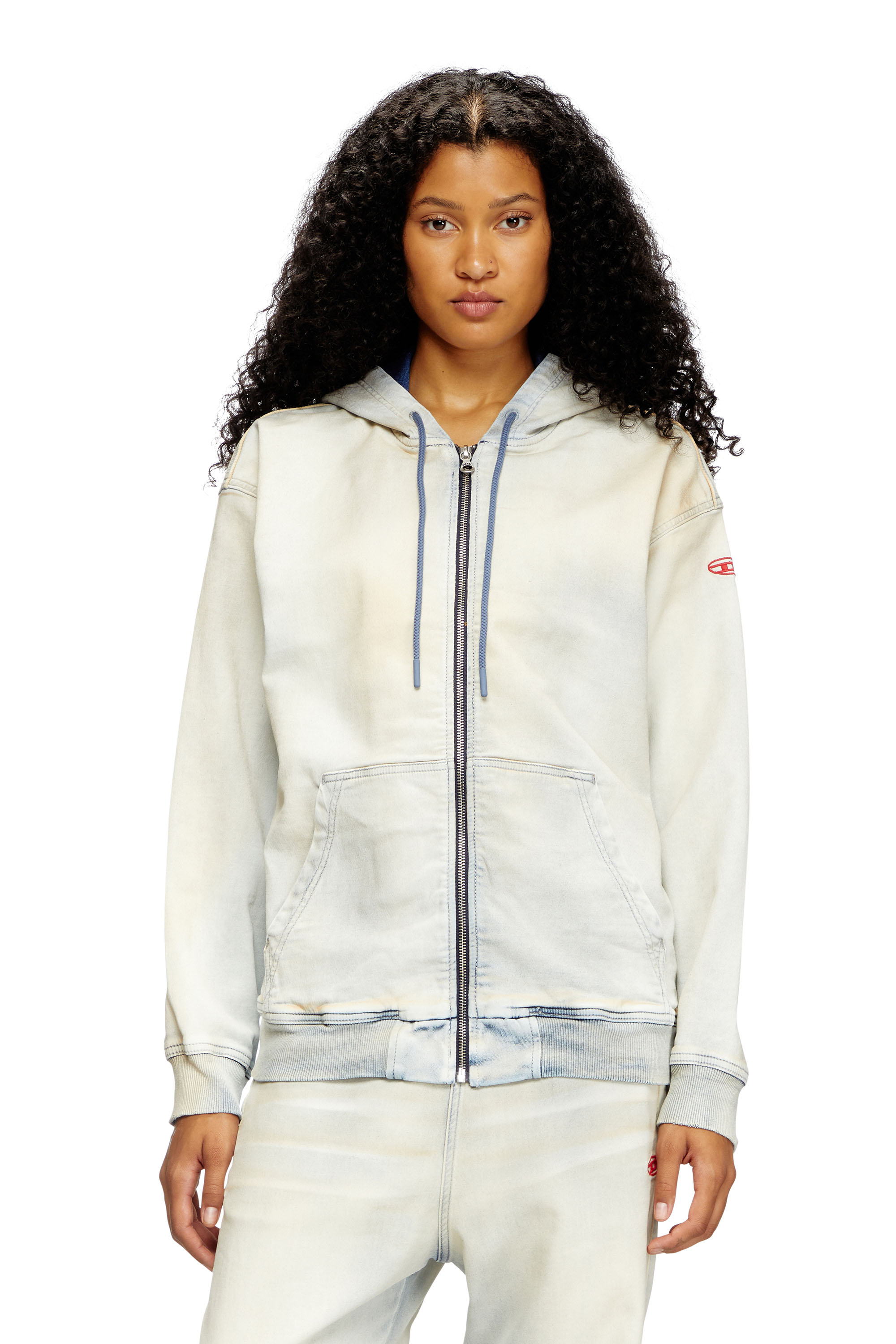 Diesel - D-GIR-S TRACK, Unisex's Zip-up hoodie in coated dusty Track Denim in Light Blue - 6