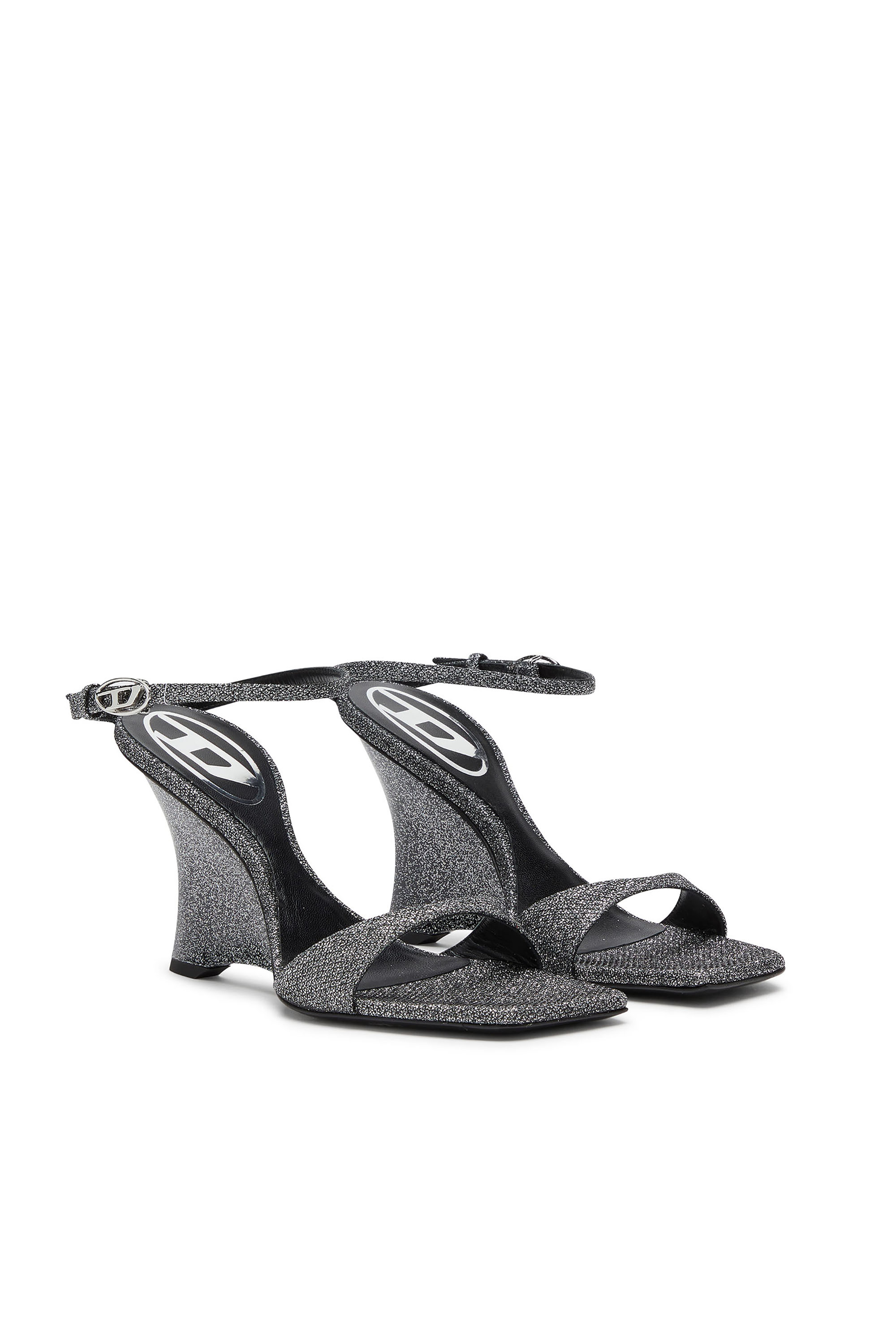 D-AMBER SANDAL WEDGE, Silver Diesel - D-AMBER SANDAL WEDGE, Woman's D-Amber-Wedge sandals in Lurex fabric in Silver - 2