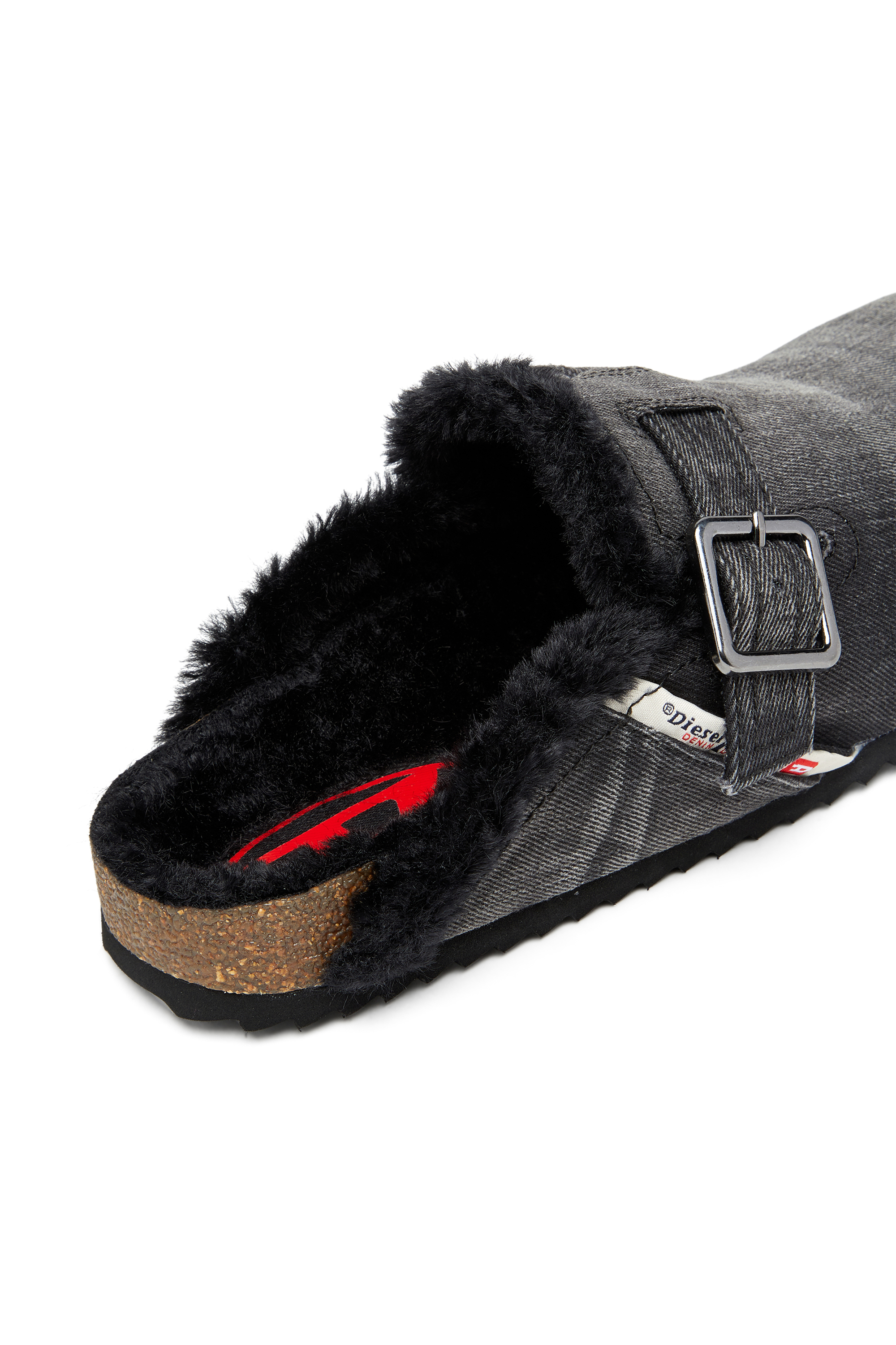 Diesel - D-WOODSTOCK X, Man's D-Woodstock-Denim mules with fluffy lining in Black - 6