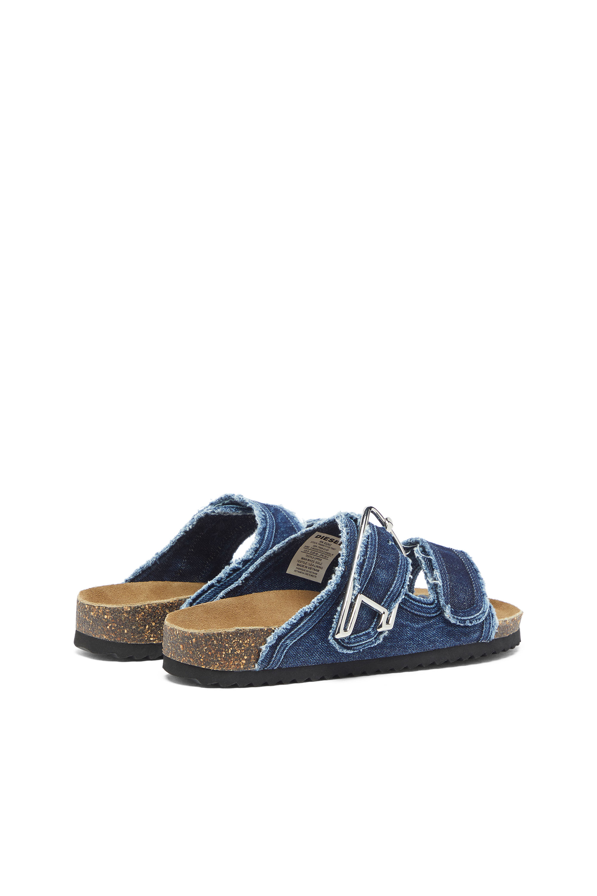 Diesel - D-WOODSTOCK D SANDAL W, Woman's D-Woodstock - Slide with frayed denim straps in Medium blue - 3