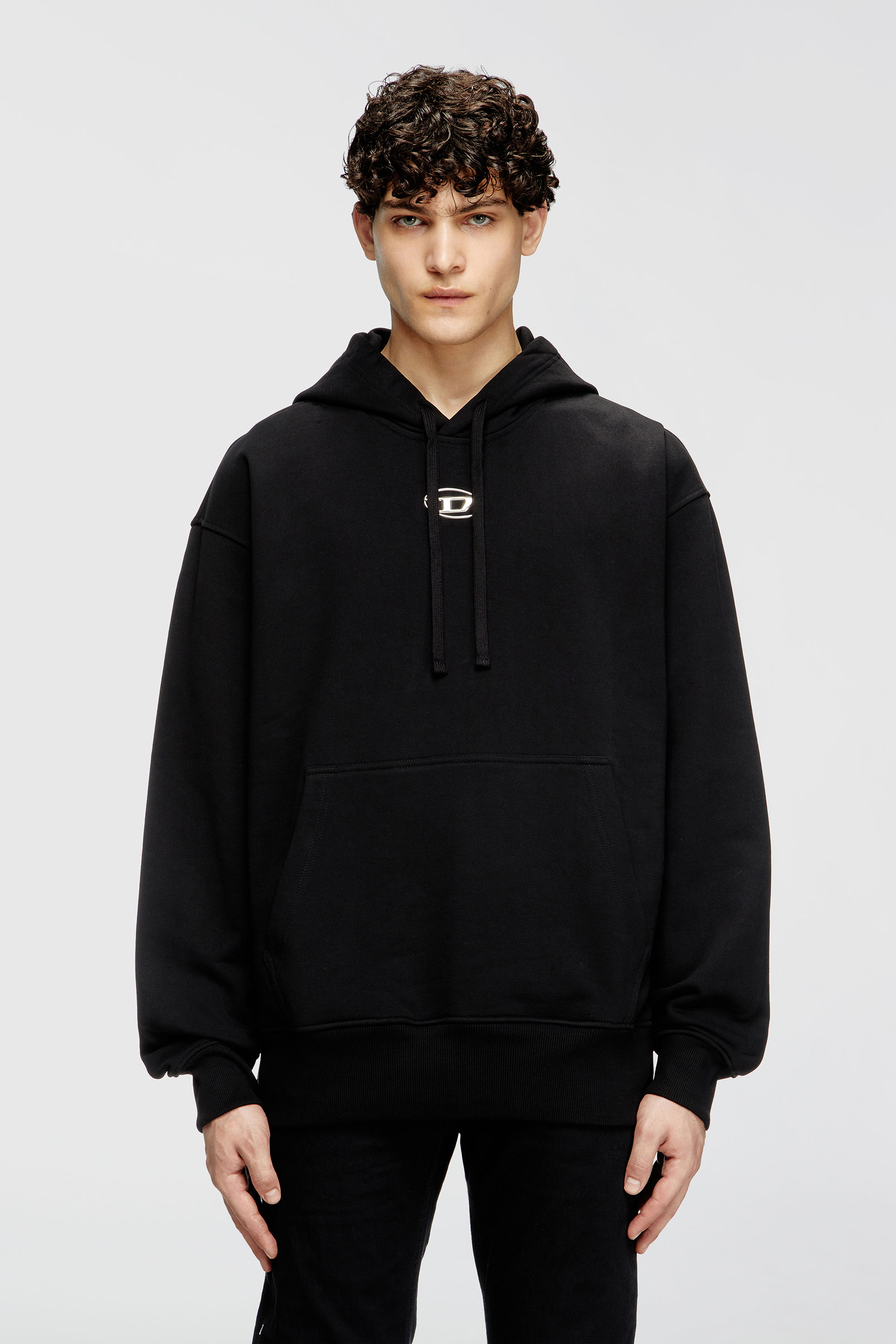 Diesel - S-MACS-HOOD-OD, Man's Oversized hoodie with metallic logo in Black - 1
