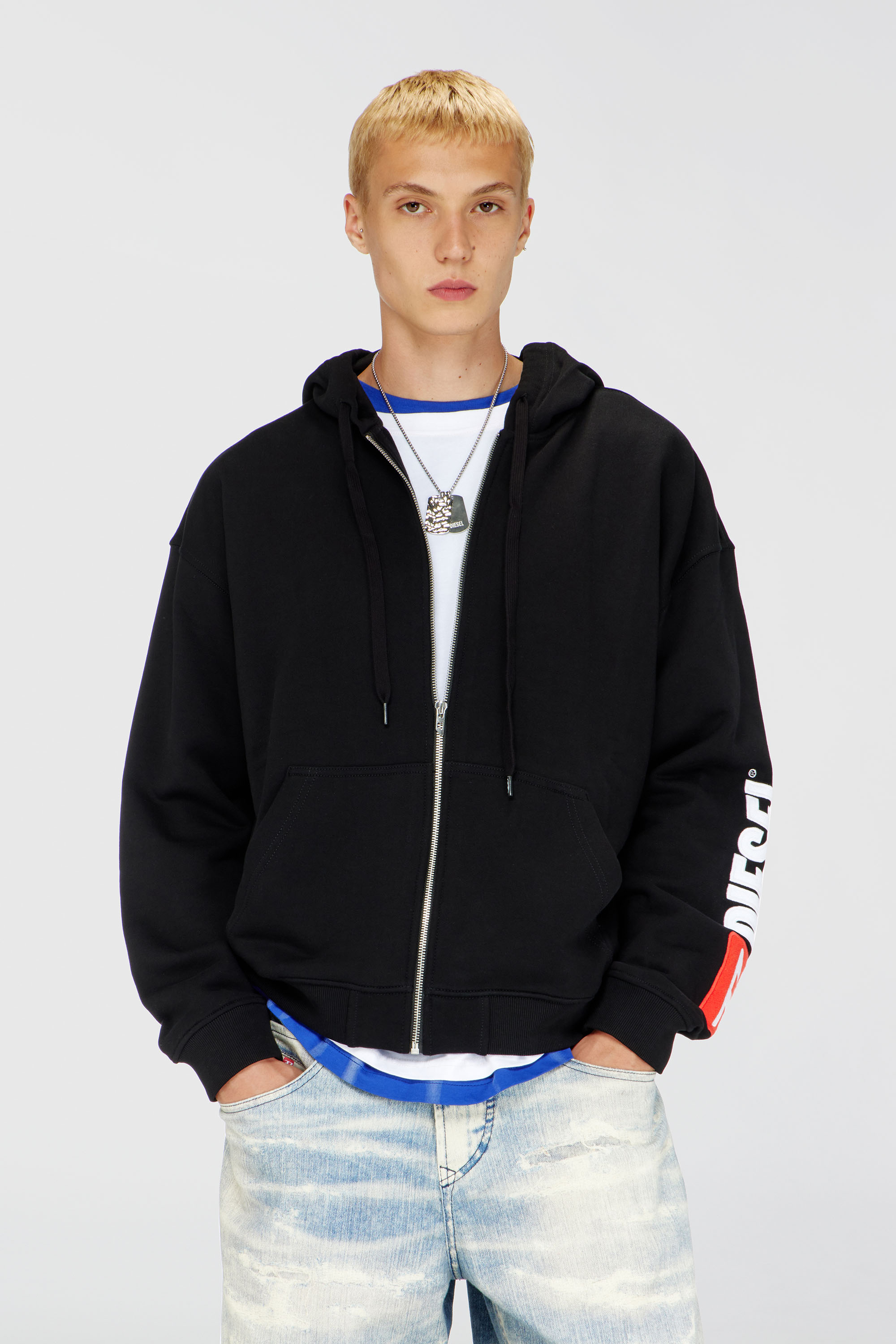 Diesel - S-BOXT-ZIP-HOOD-DIV, Man's Hoodie with logo patch embroidery in Black - 1
