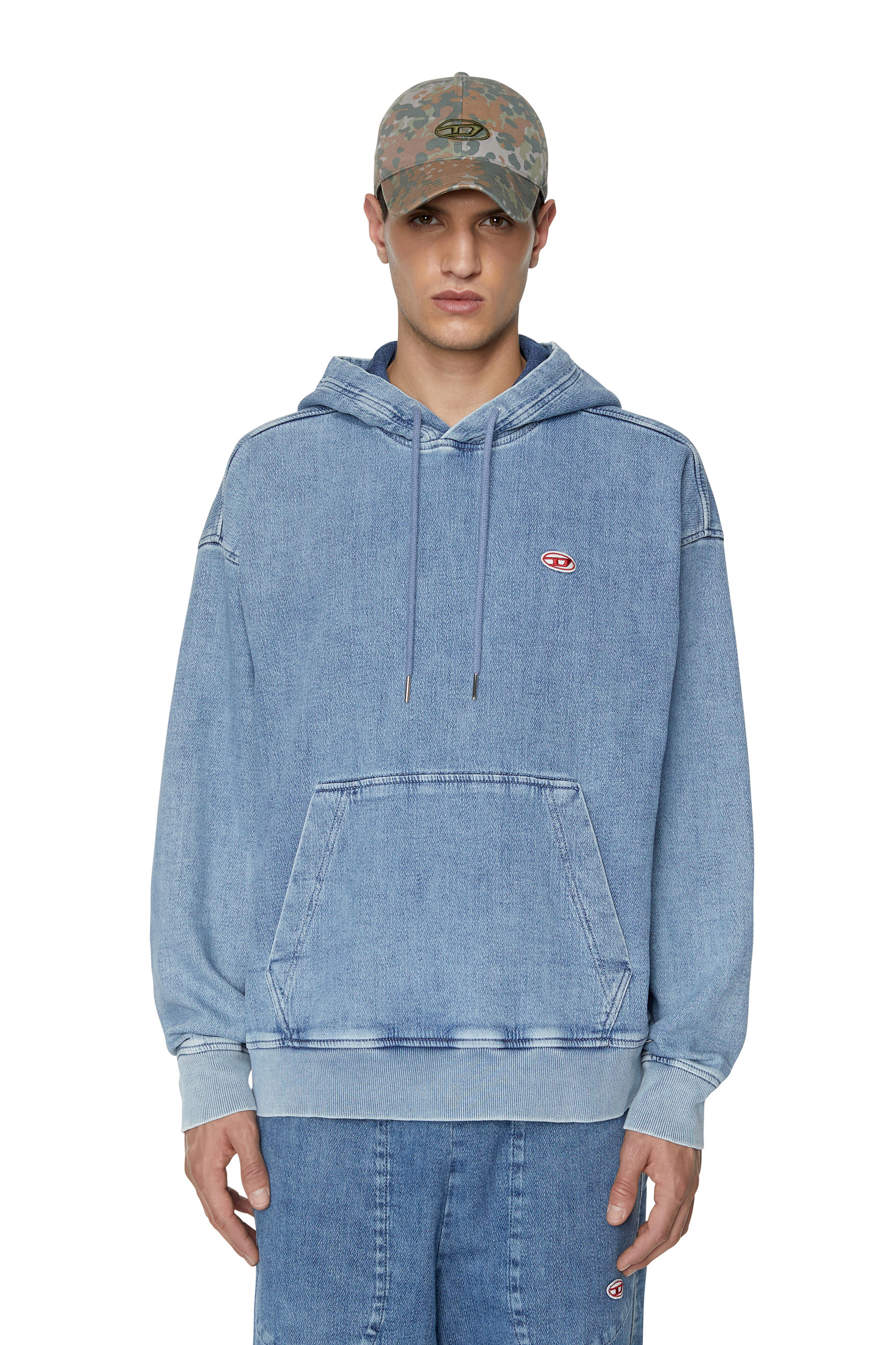 Diesel - D-UM-RIB TRACK DENIM HOODIE, Light Blue - Image 1