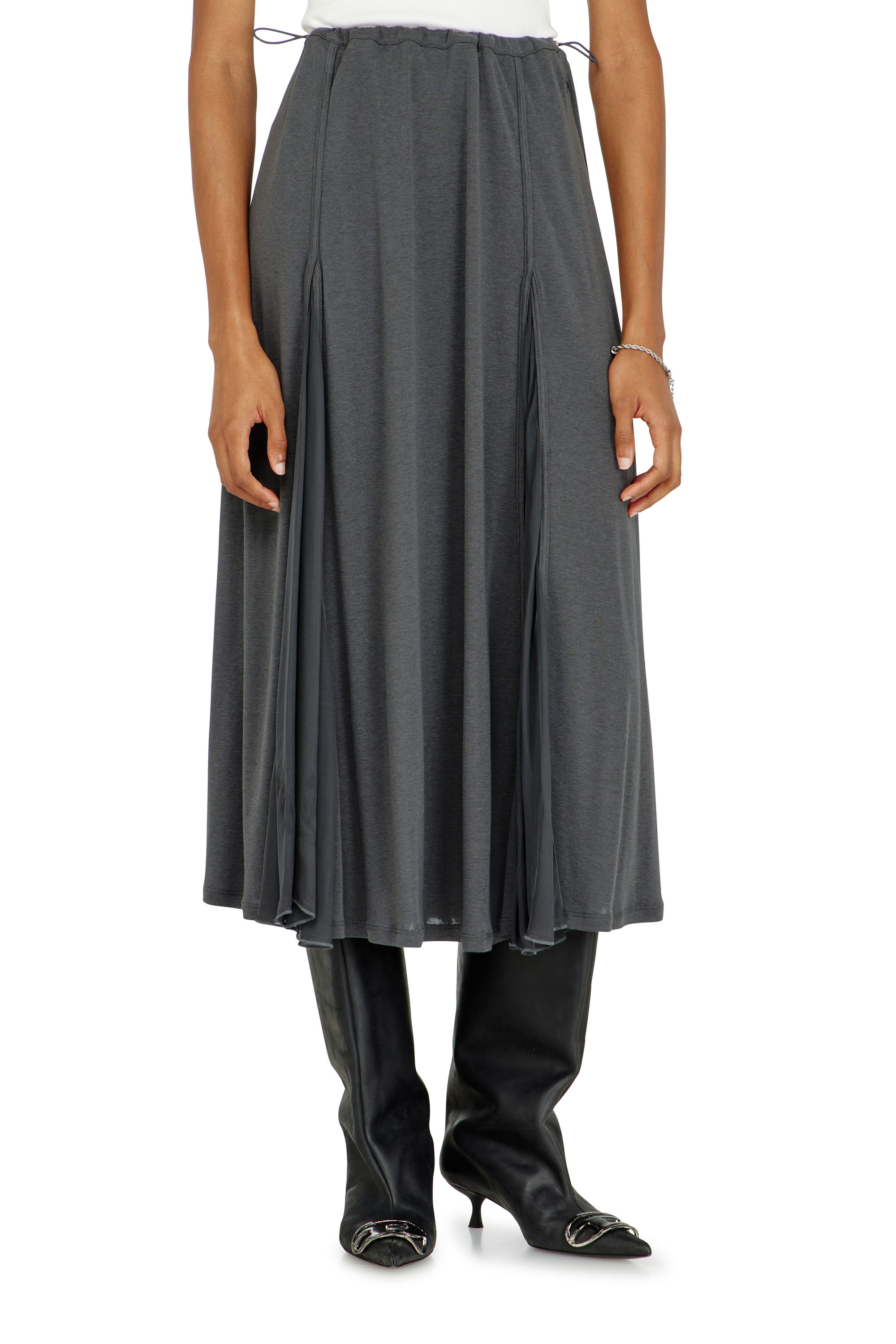 Diesel - O-LONGREI, Woman's Midi skirt in ribbed jersey and chiffon in null - 3