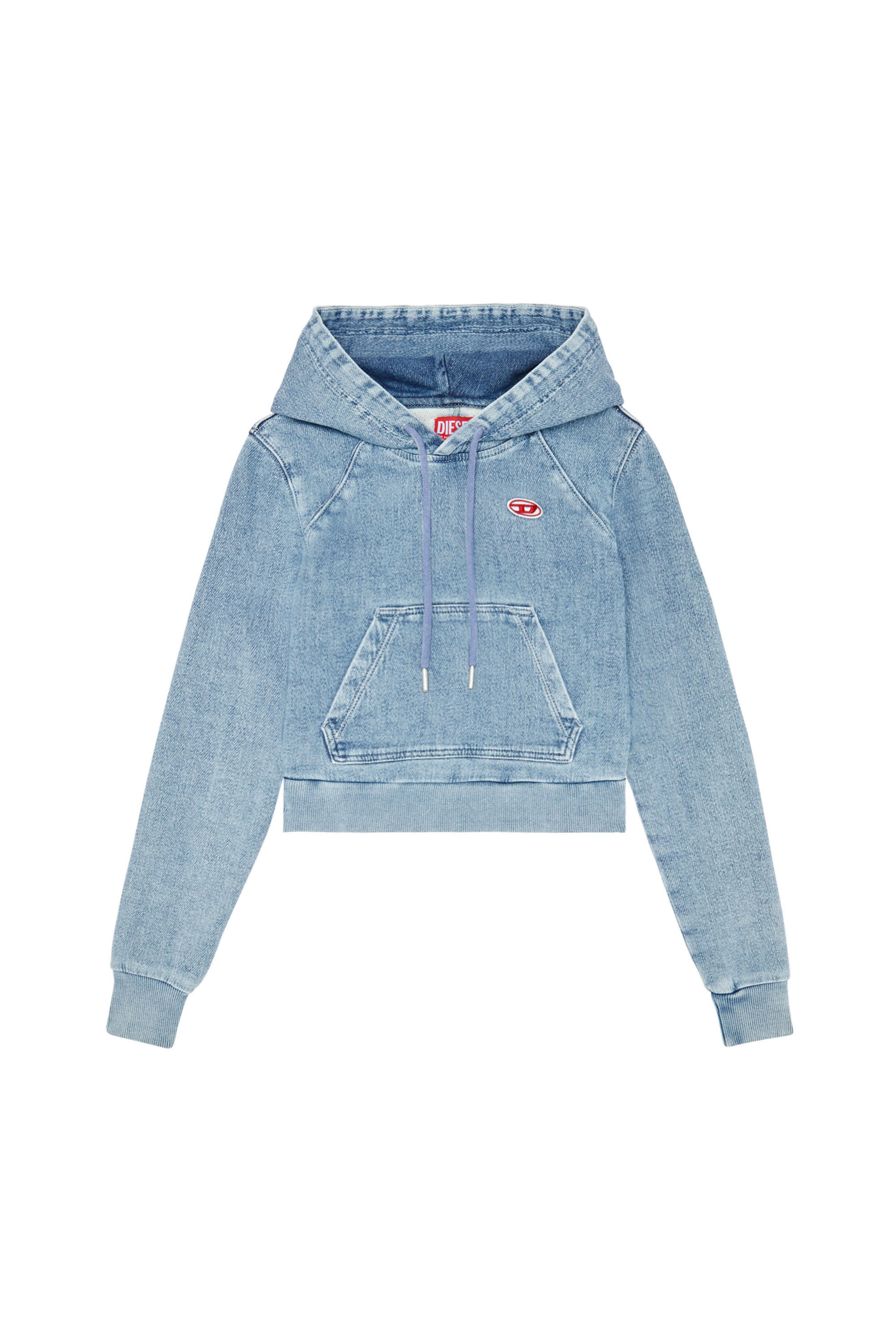 Diesel - D-ANGY TRACK DENIM HOODIE, Woman's Crop hoodie in Track Denim in Light Blue - 2