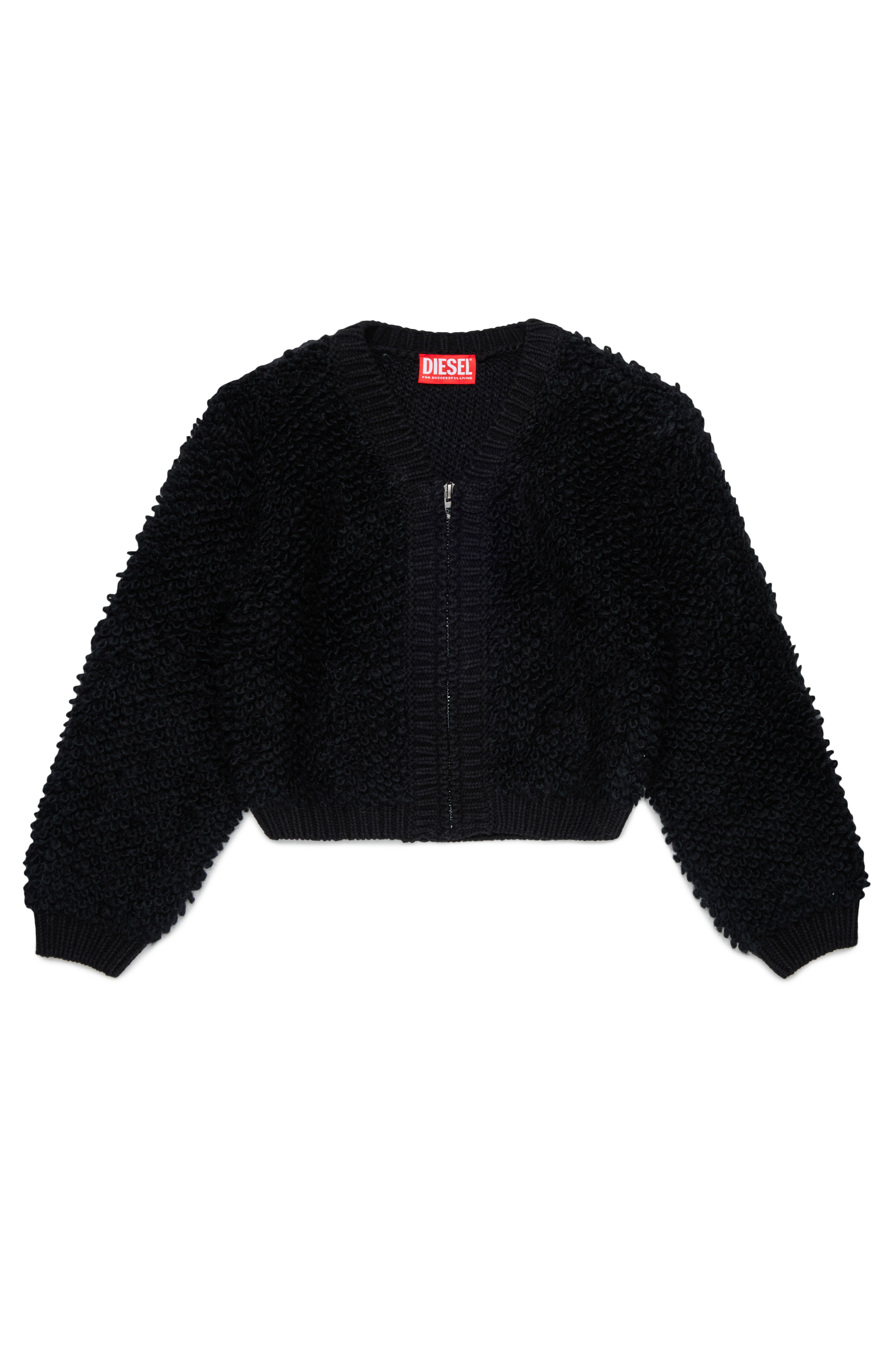 Diesel - KRIM, Woman's Zip cardigan in textured boucl&eacute;  knit in Black - 1