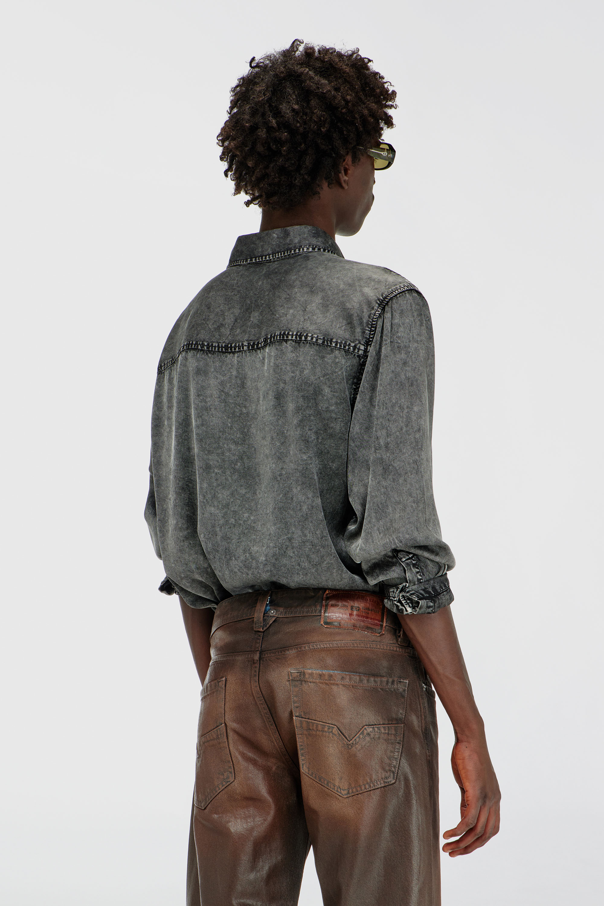 Diesel - S-SIMPLY-NIBC, Man's Fluid shirt in denim-effect viscose in Black - 4