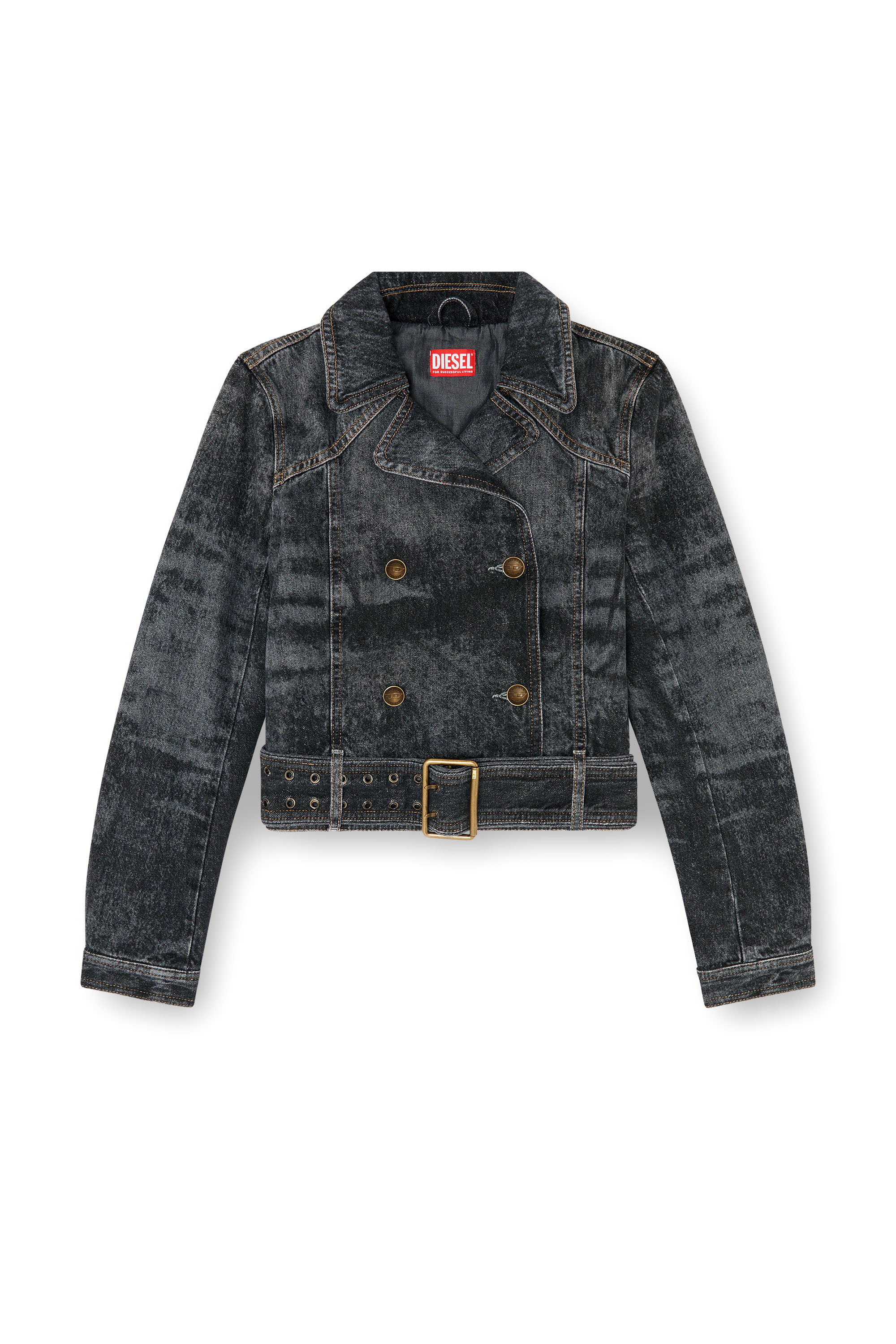Diesel - DE-LEGEND-S, Woman's Cropped denim jacket with belt in Black - 3