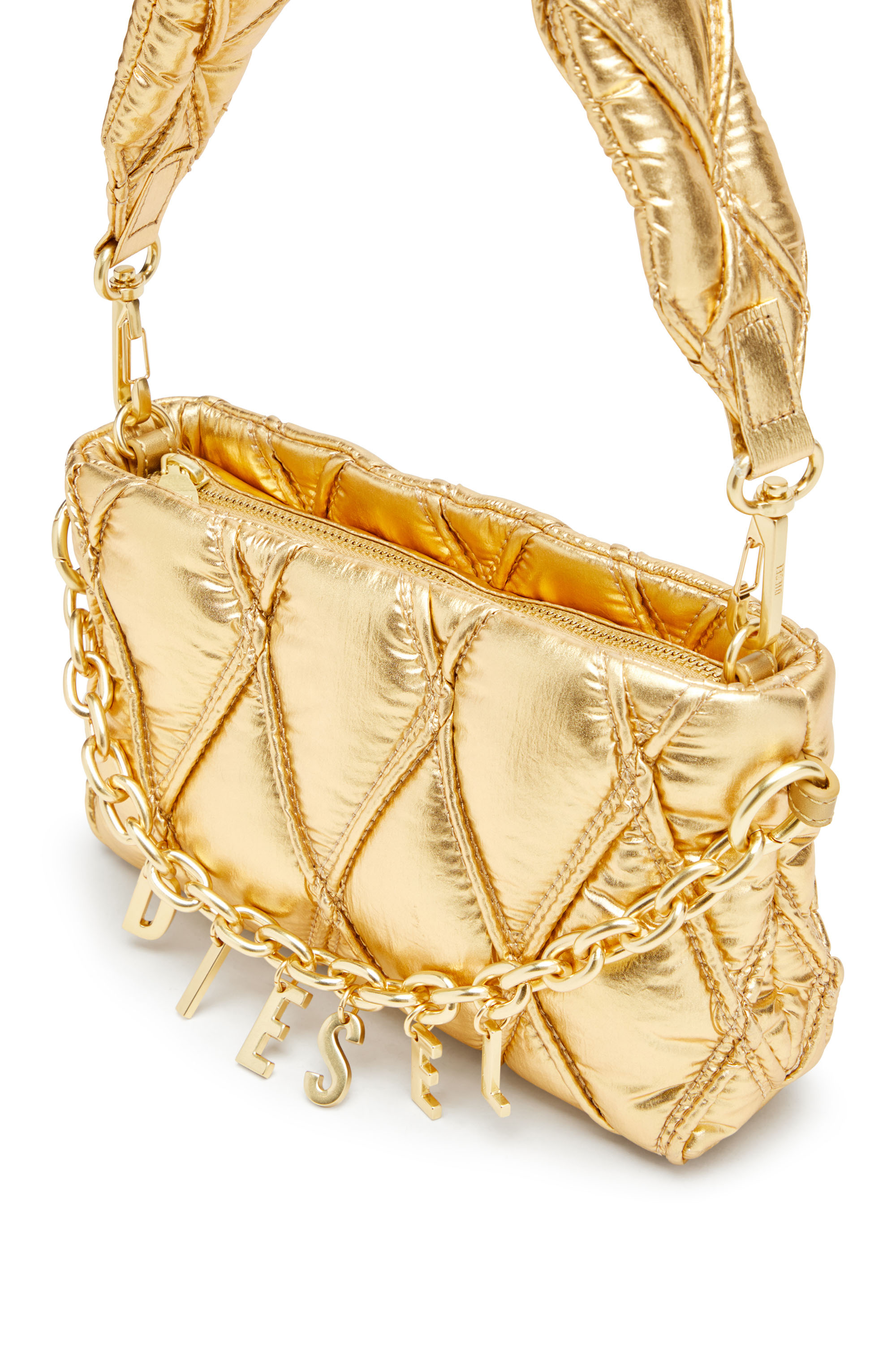 Diesel - CHARM-D POUCH, Woman's Wallet purse in metallic quilted nylon in Gold - 4