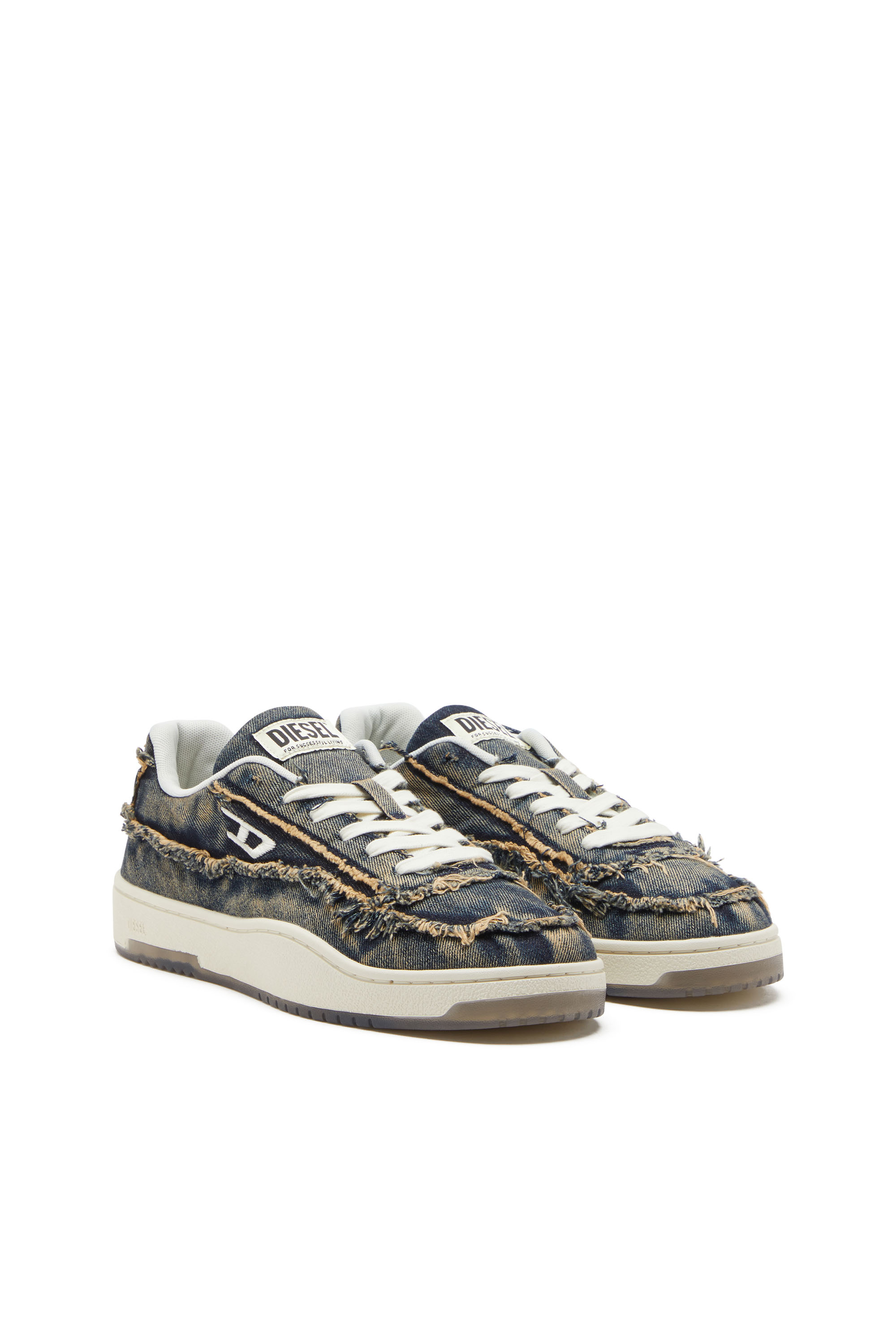 Diesel - S-TRACKER-D LOW, Man's S-Tracker-D-Frayed denim sneakers with transparent sole in Blue - 2