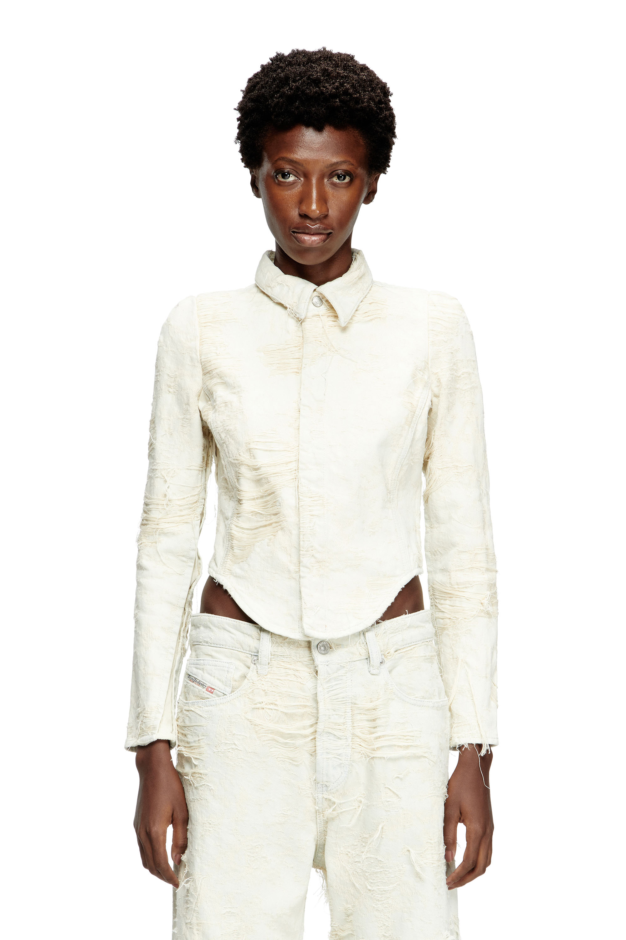 Diesel - DE-MADELINE-FSG, Woman's Shirt in jacquard denim with floating threads in White - 1