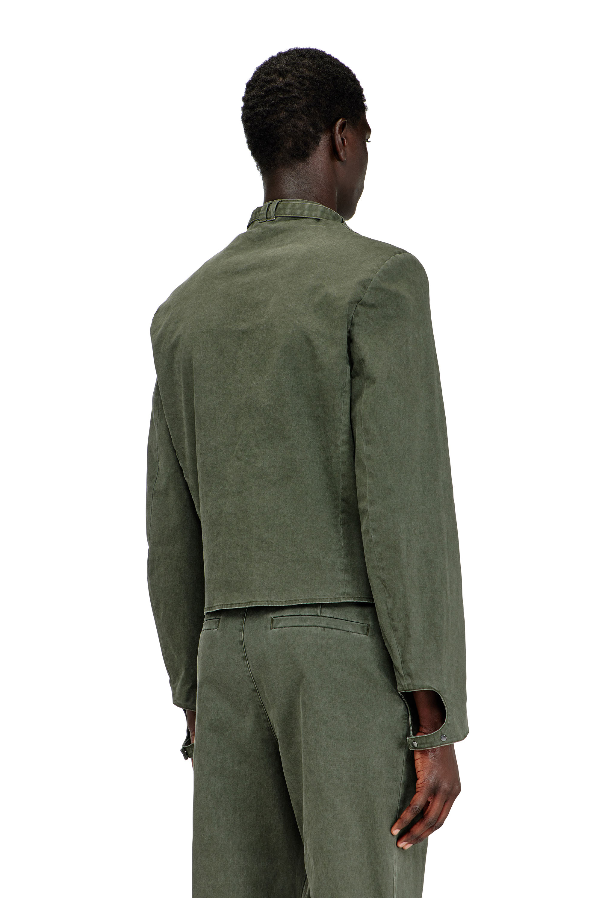 Diesel - J-NURIEL-CO, Man's Coated cotton-twill jacket with biker details in Green - 4