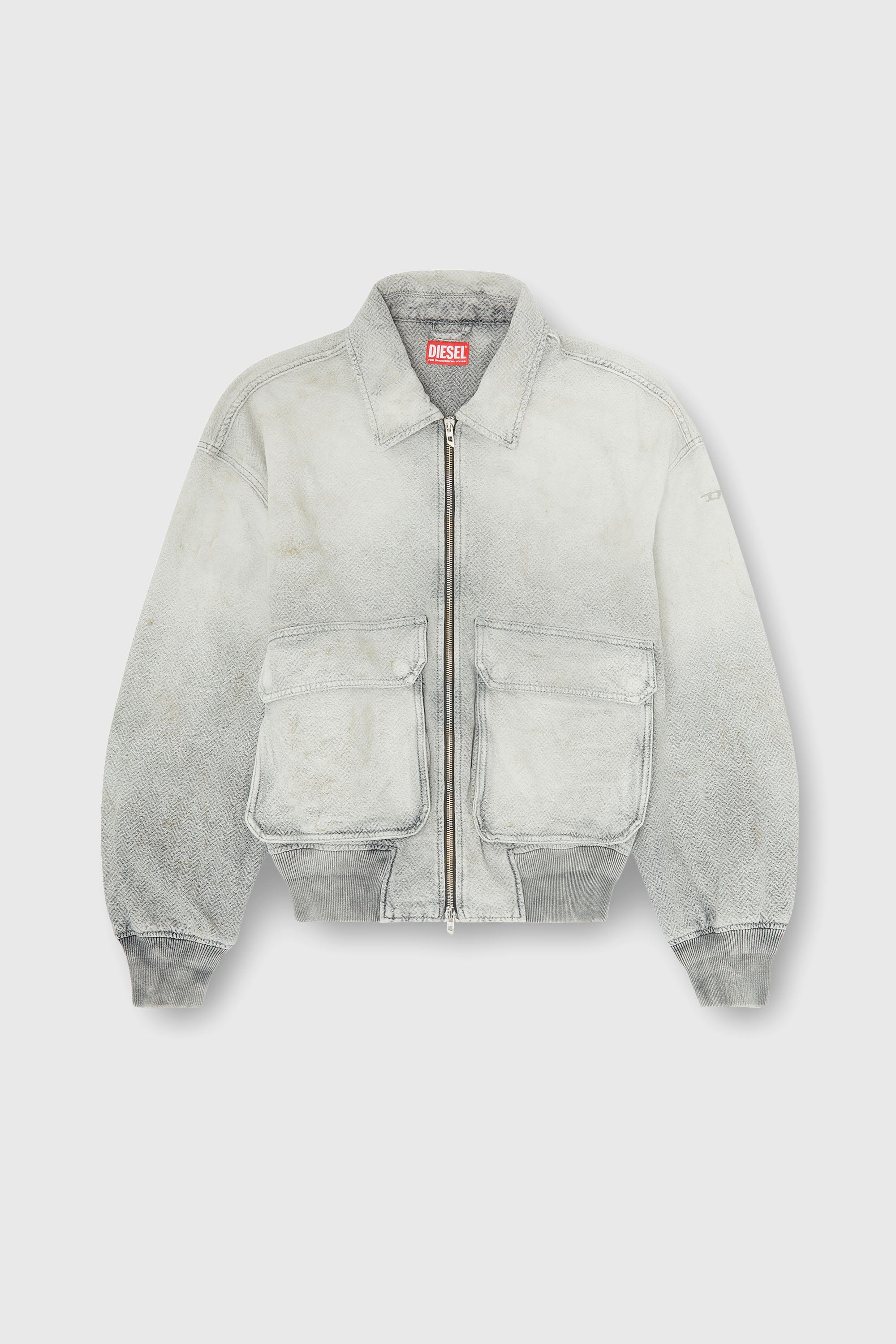 Diesel - D-KURZ, Unisex's Jacket in distressed herringbone denim in Light Grey - 2