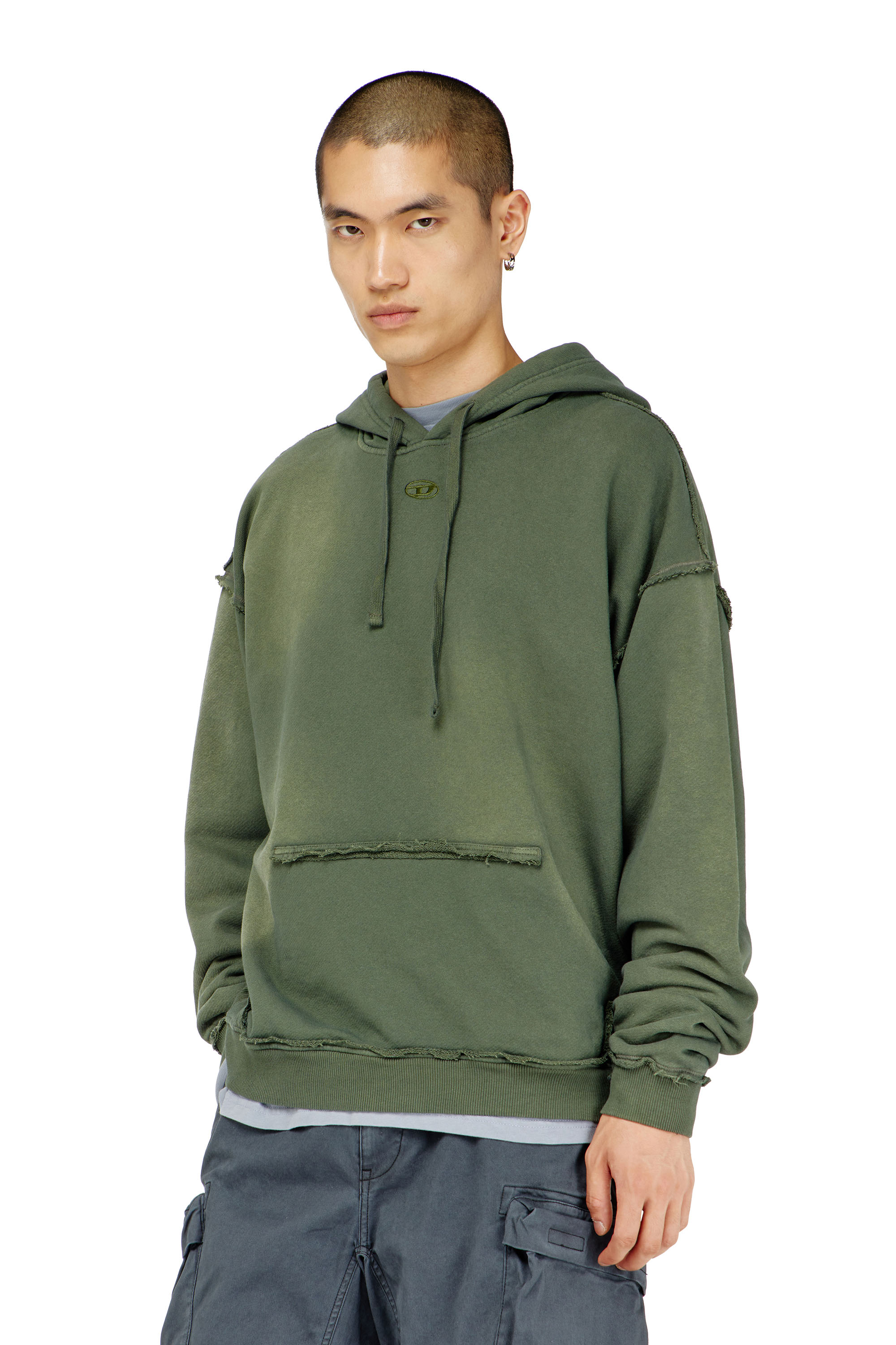 Diesel - S-POCK-HOOD, Man's Faded cotton hoodie with frayed details in null - 1