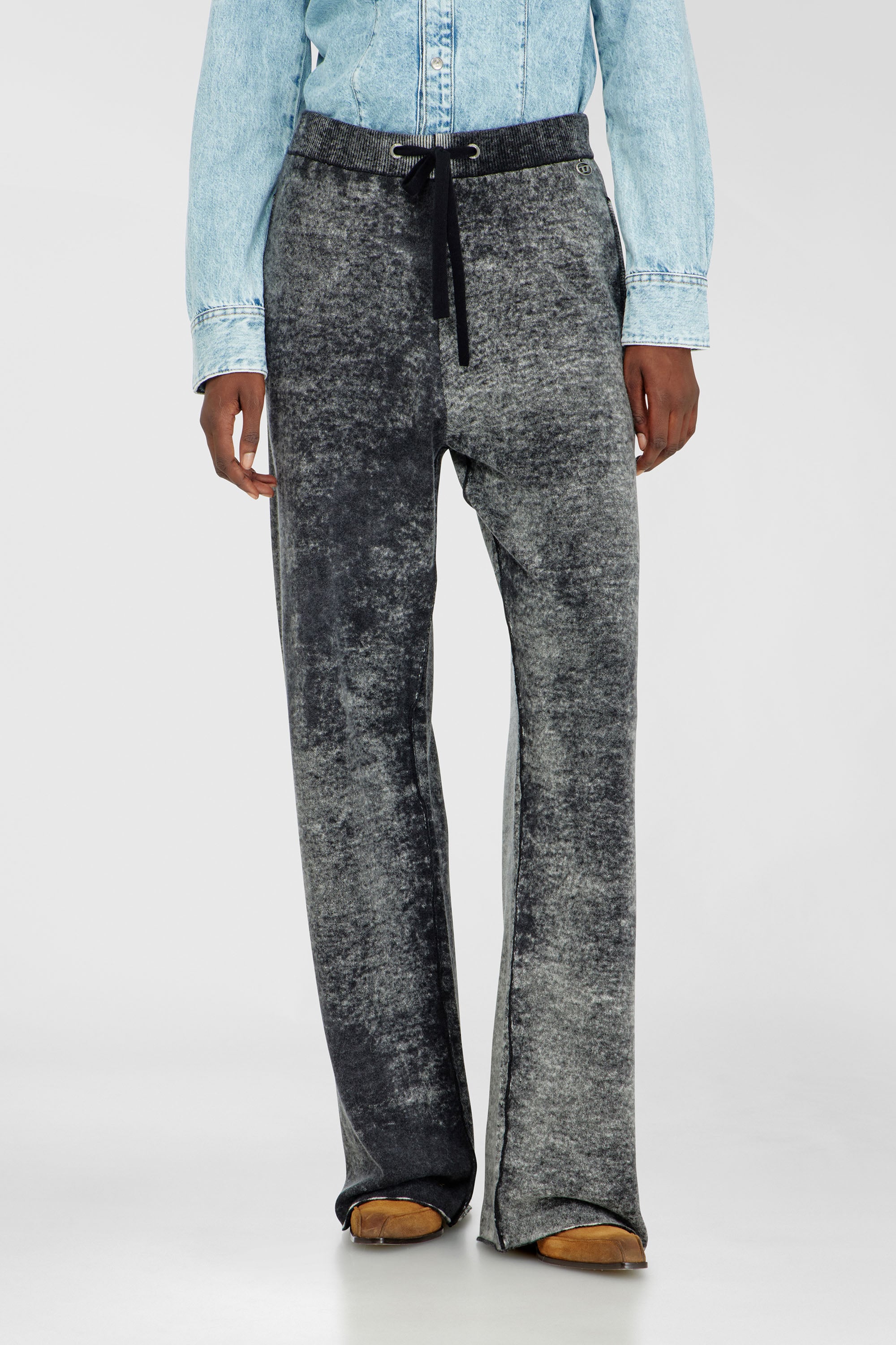 Diesel - M-HONORINE, Woman's Reverse-print knitted wool track pants in Dark grey - 2