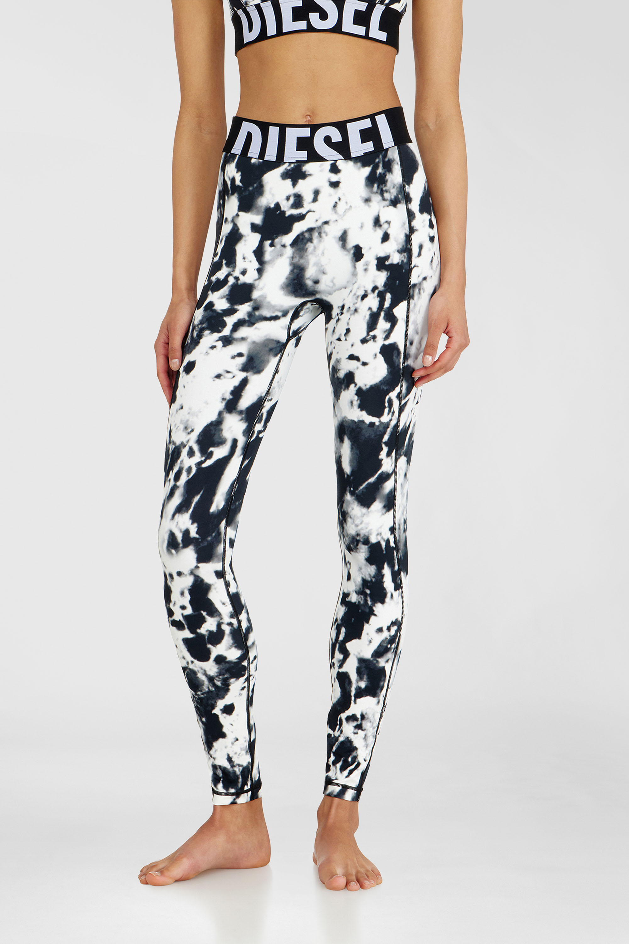 Diesel - ADELINE-D-POP, Woman's Leggings in printed microfibre in White/Black - 1