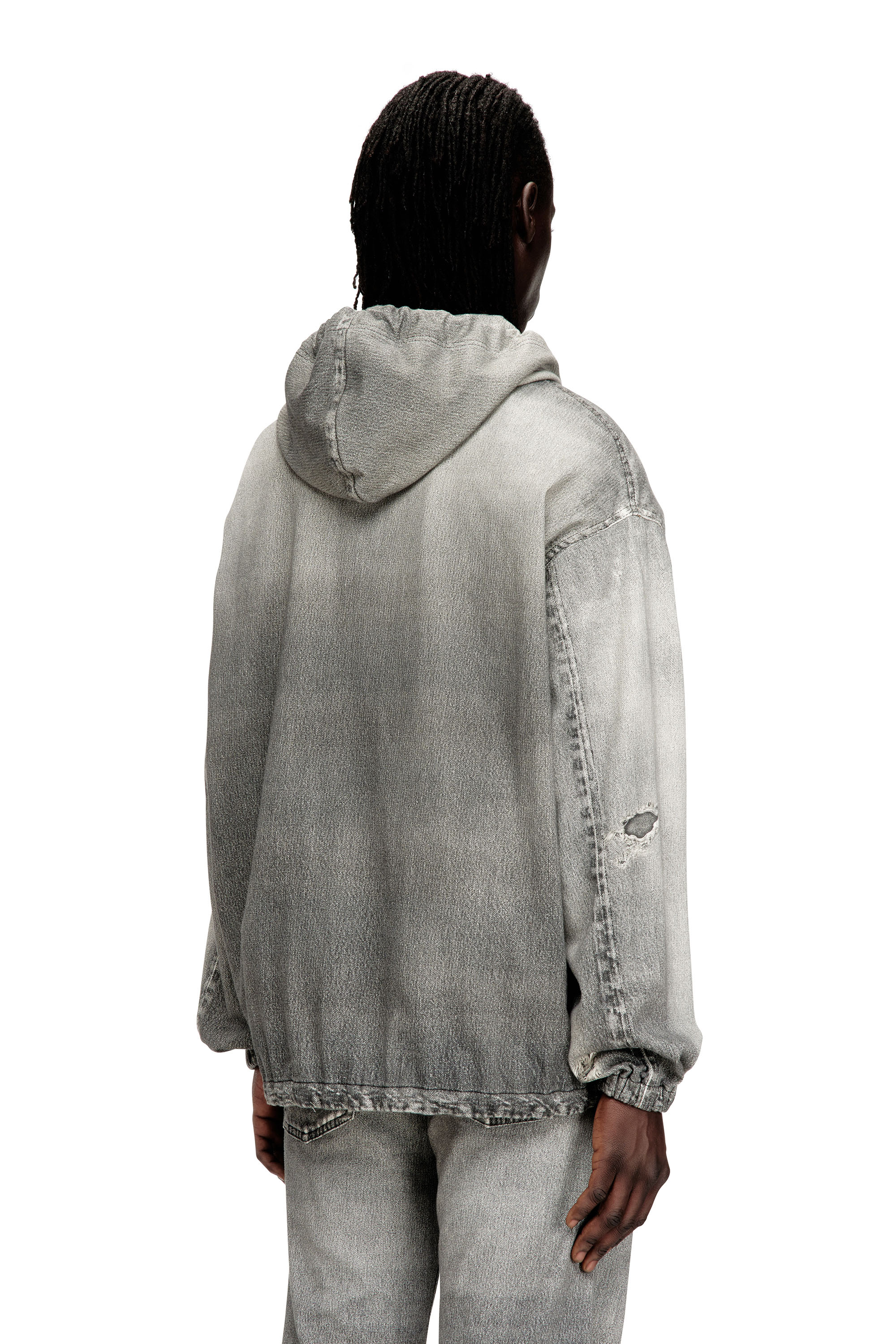 Diesel - D-WYNNY JOGG, Man's Hooded jacket in trompe l'oeil JoggJeans in Grey - 4