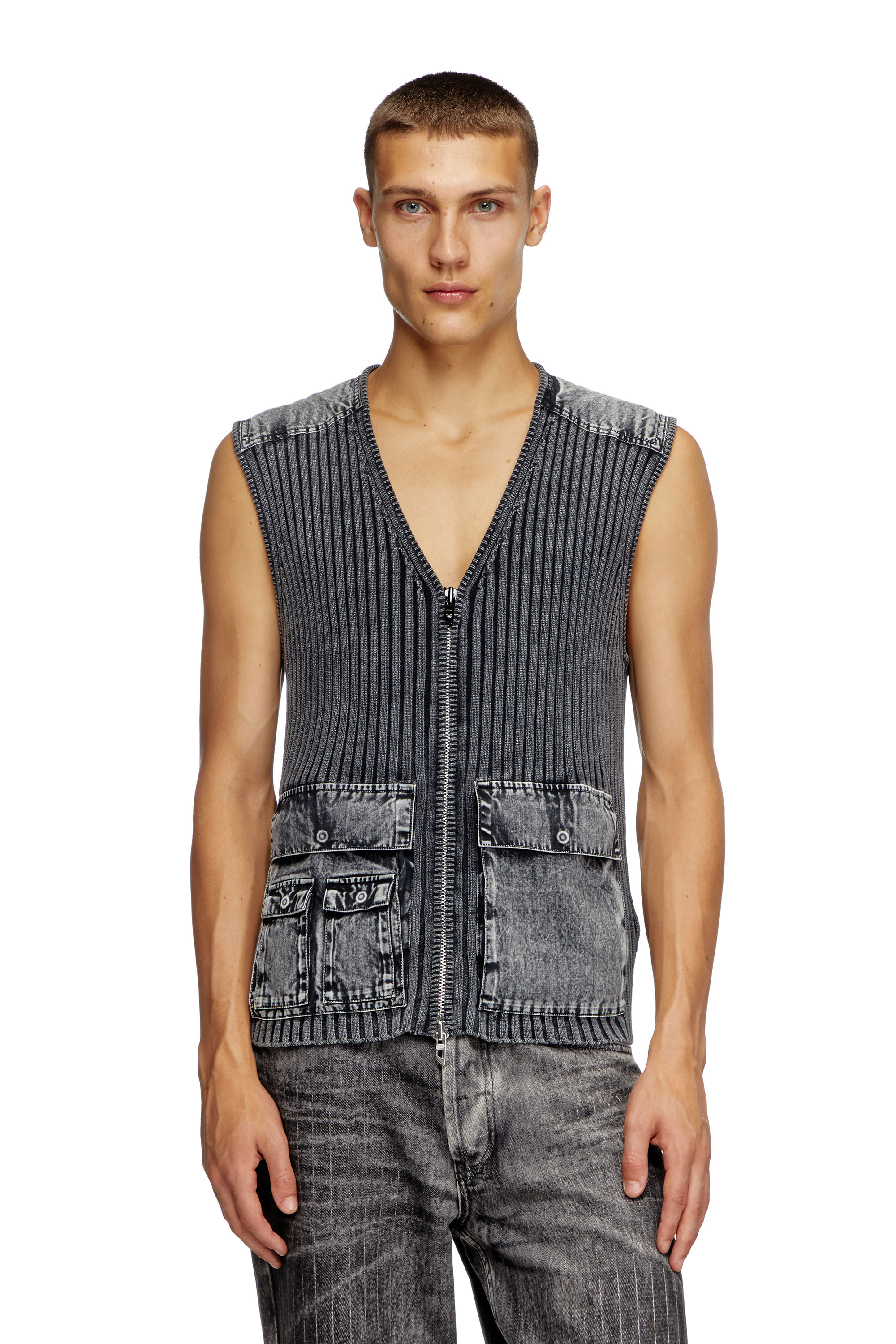 K-MARGIE, Dark grey Diesel - K-MARGIE, Man's Utility vest with contrast panels in Dark grey - 6