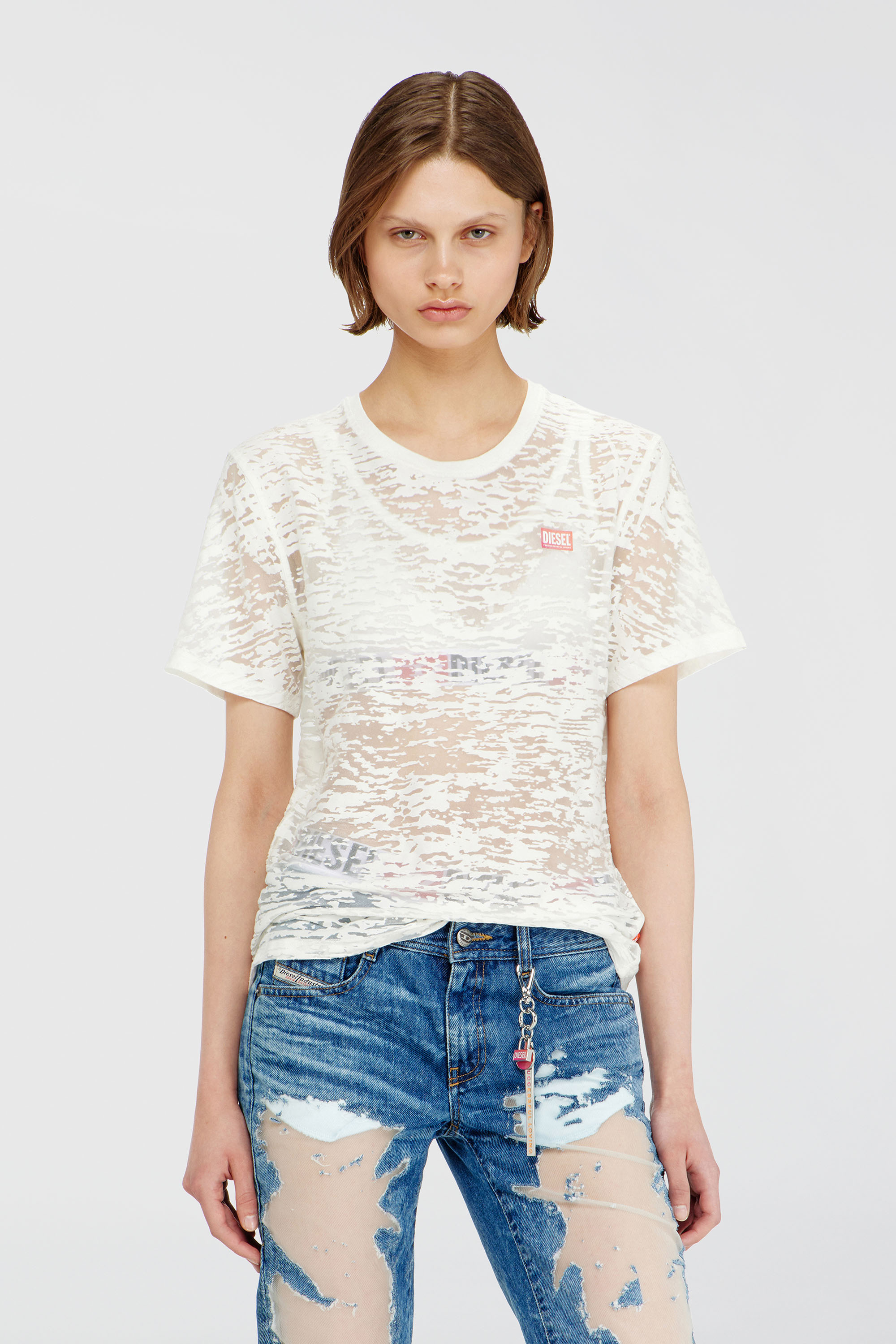 Diesel - PR-T-NOTS-MATI-R, Unisex's T-shirt in all-over devor&eacute; jersey in White - 5