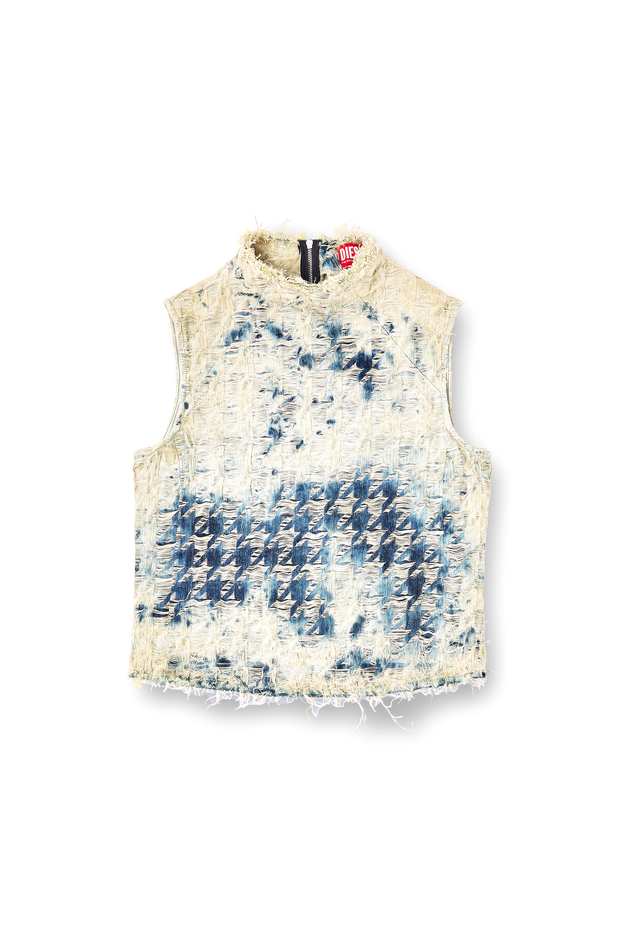 Diesel - DE-TAPI-FSH2, Woman's Sleeveless top in houndstooth-weave denim in Medium blue - 2