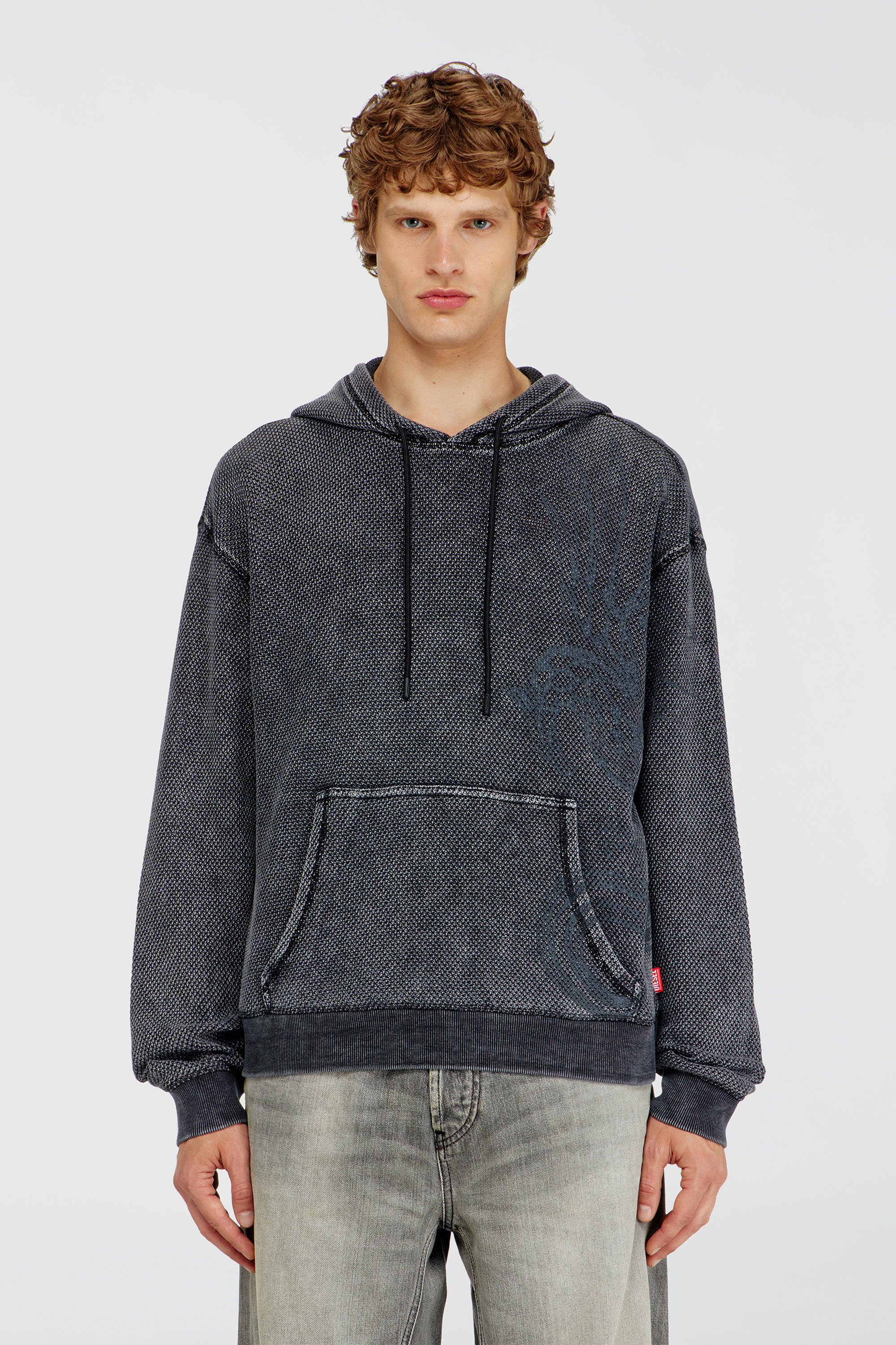Diesel - S-NORM-HOOD-AA1, Man's Hoodie in textured cotton mesh in Dark grey - 1