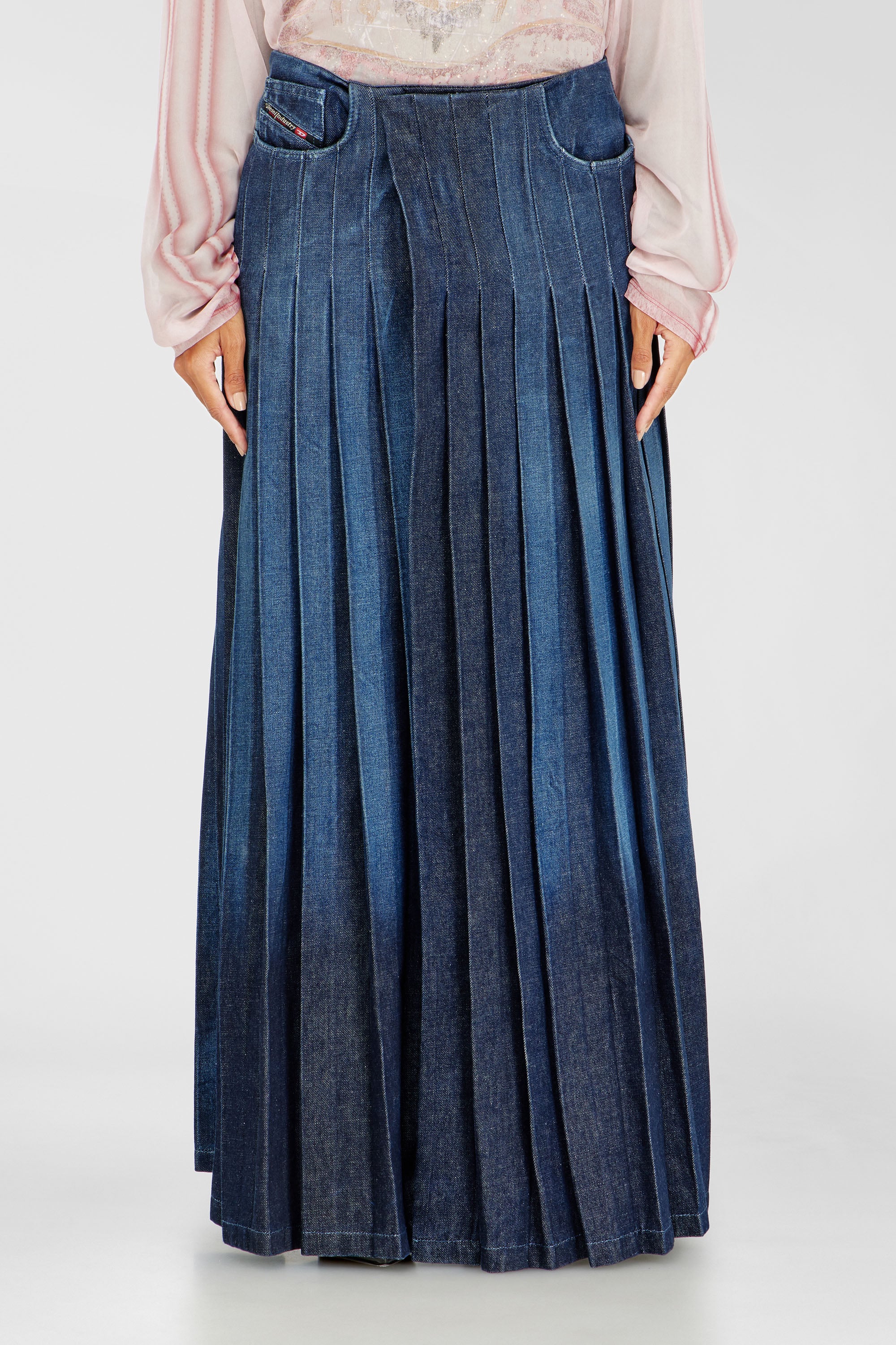 Diesel - D-QUILTY-FSJ1, Unisex's Long wrap skirt in pleated denim in Dark Blue - 1