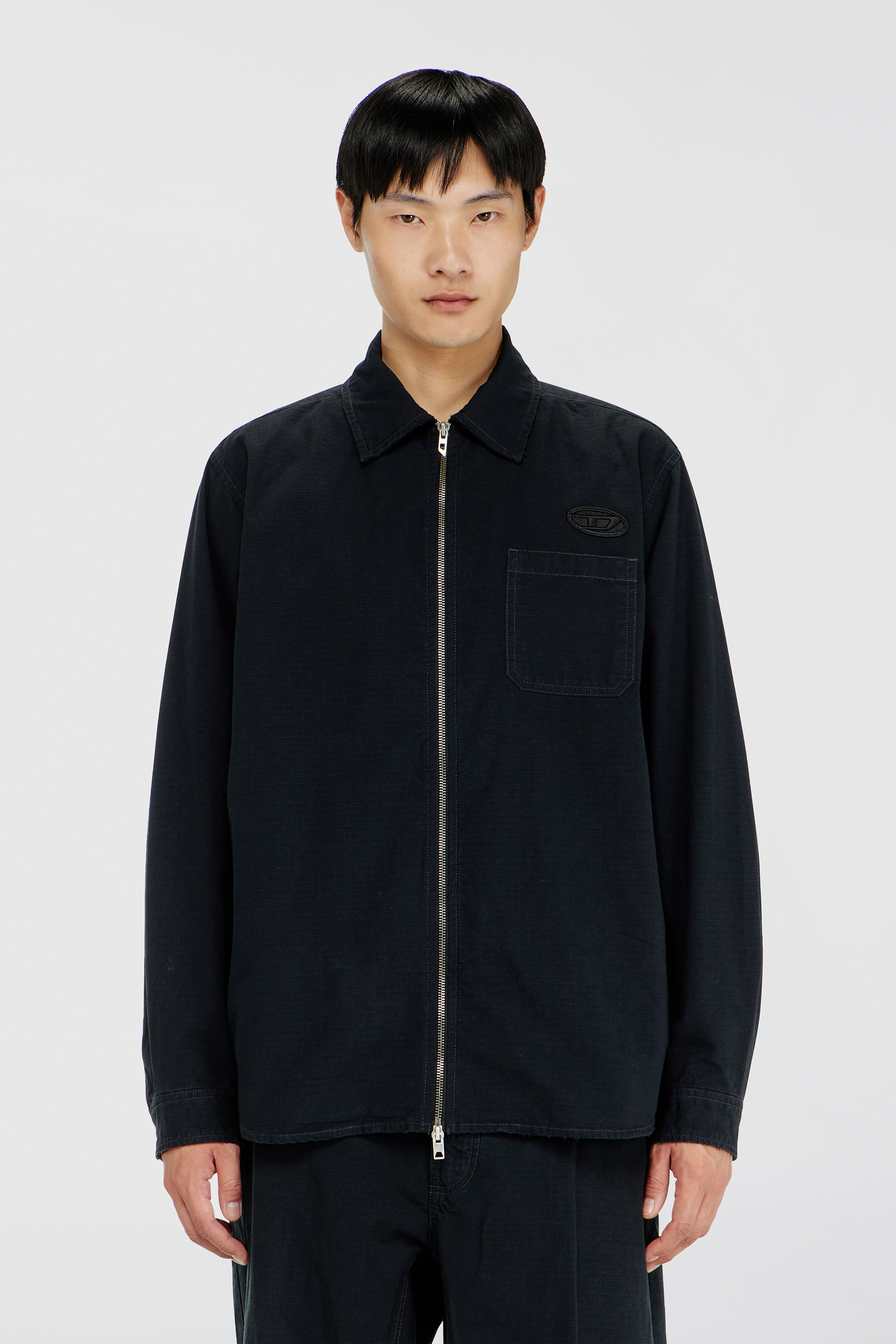 Diesel - S-ALIAS-ZIP, Man's Ripstop shirt with zip closure in Black - 1