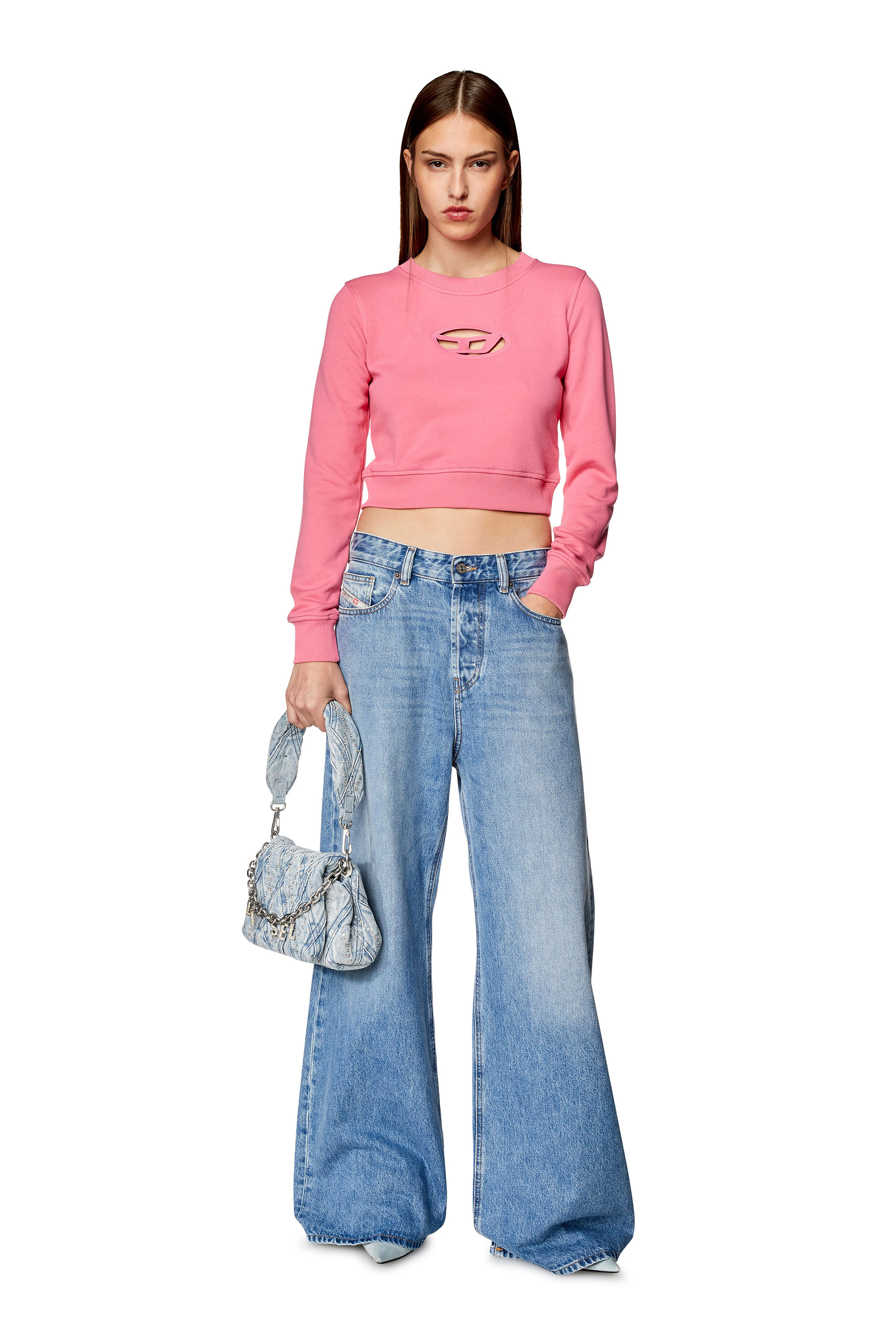 Diesel - F-SLIMMY-OD, Woman Cropped sweatshirt with cut-out logo in Pink - Image 2
