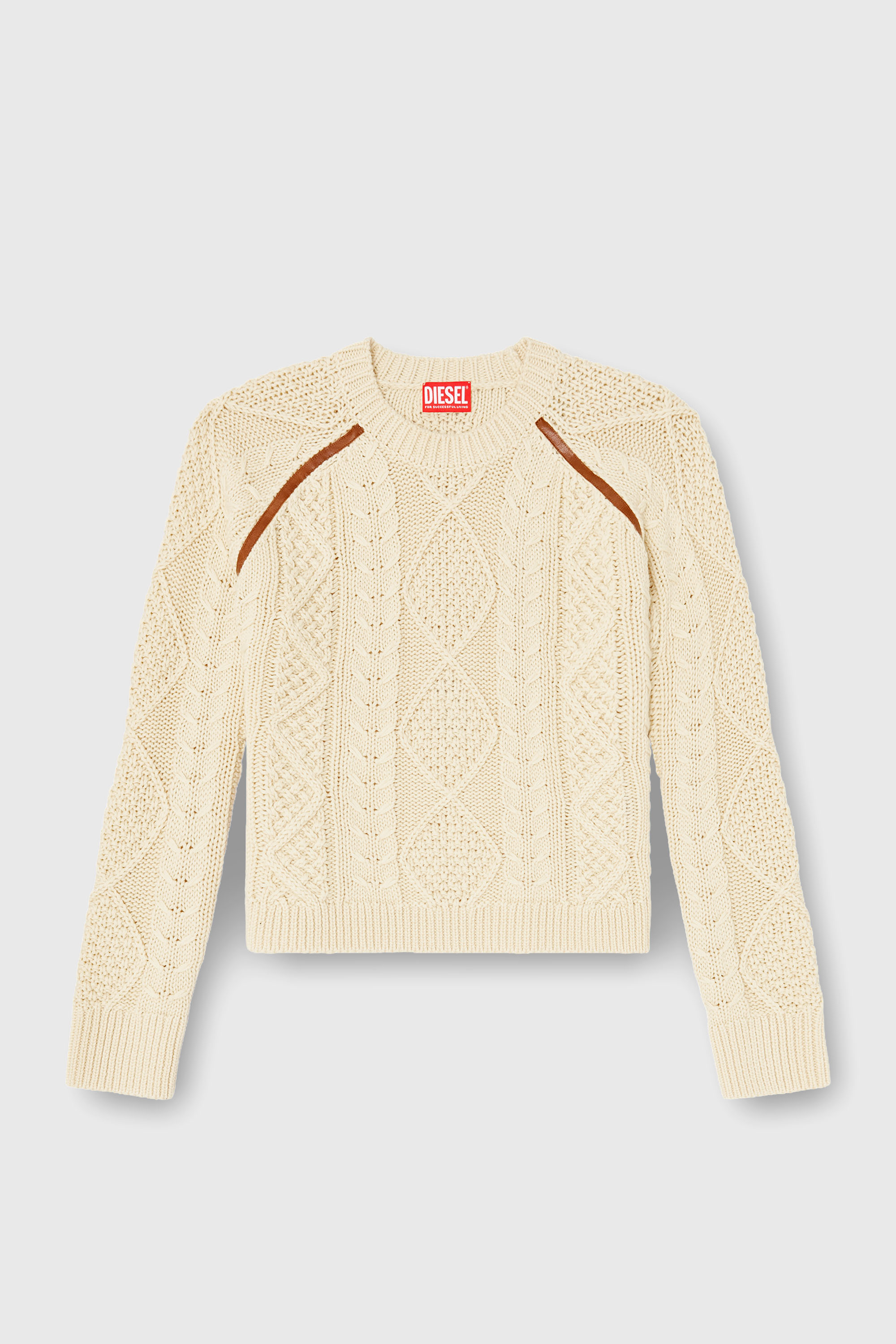 Diesel - M-INTANA, Woman's Cable-knit jumper with contrast bands in Yellow - 2