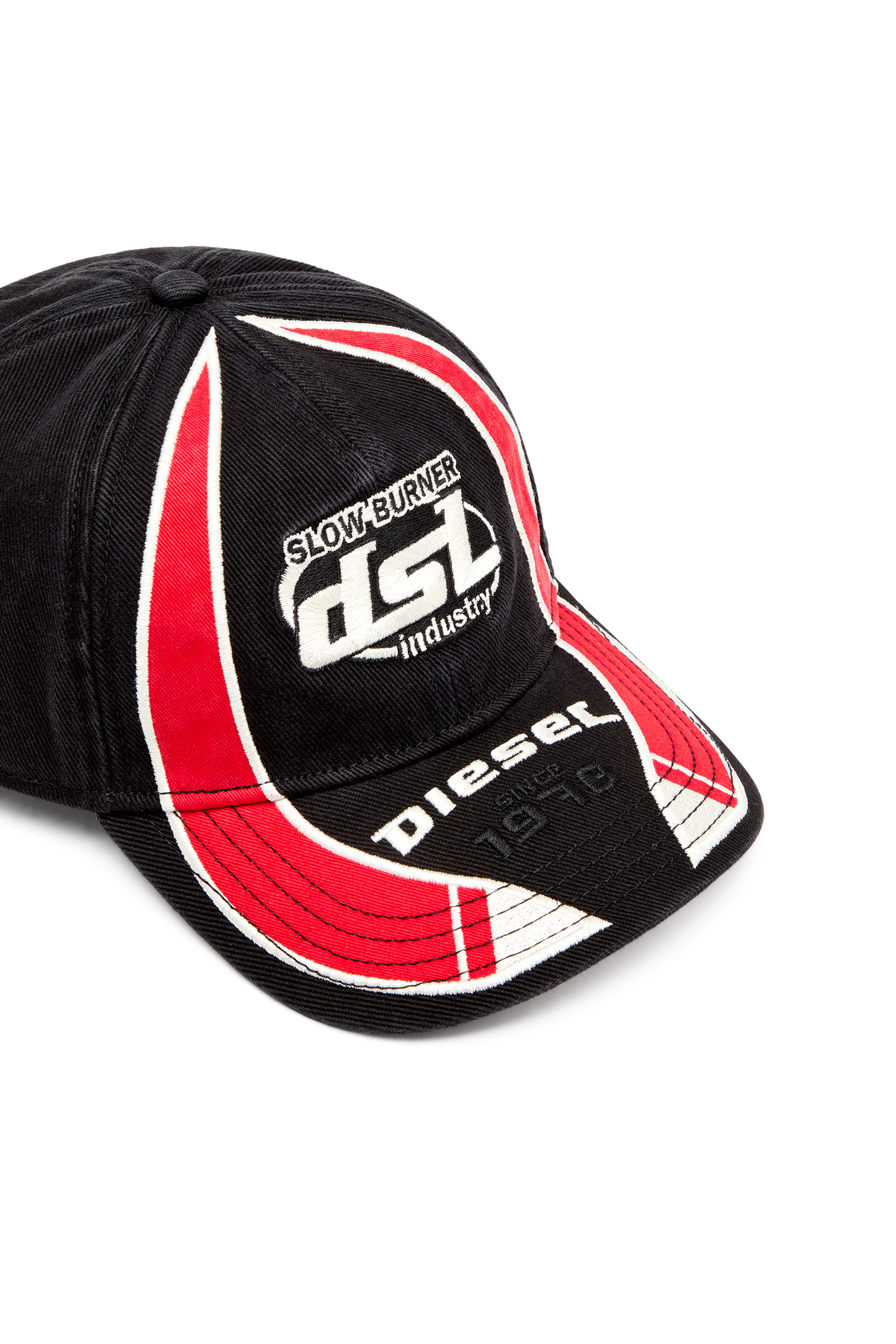 Diesel - C-ARSON, Man's Baseball cap with embroidered detail in Black/Red - 4