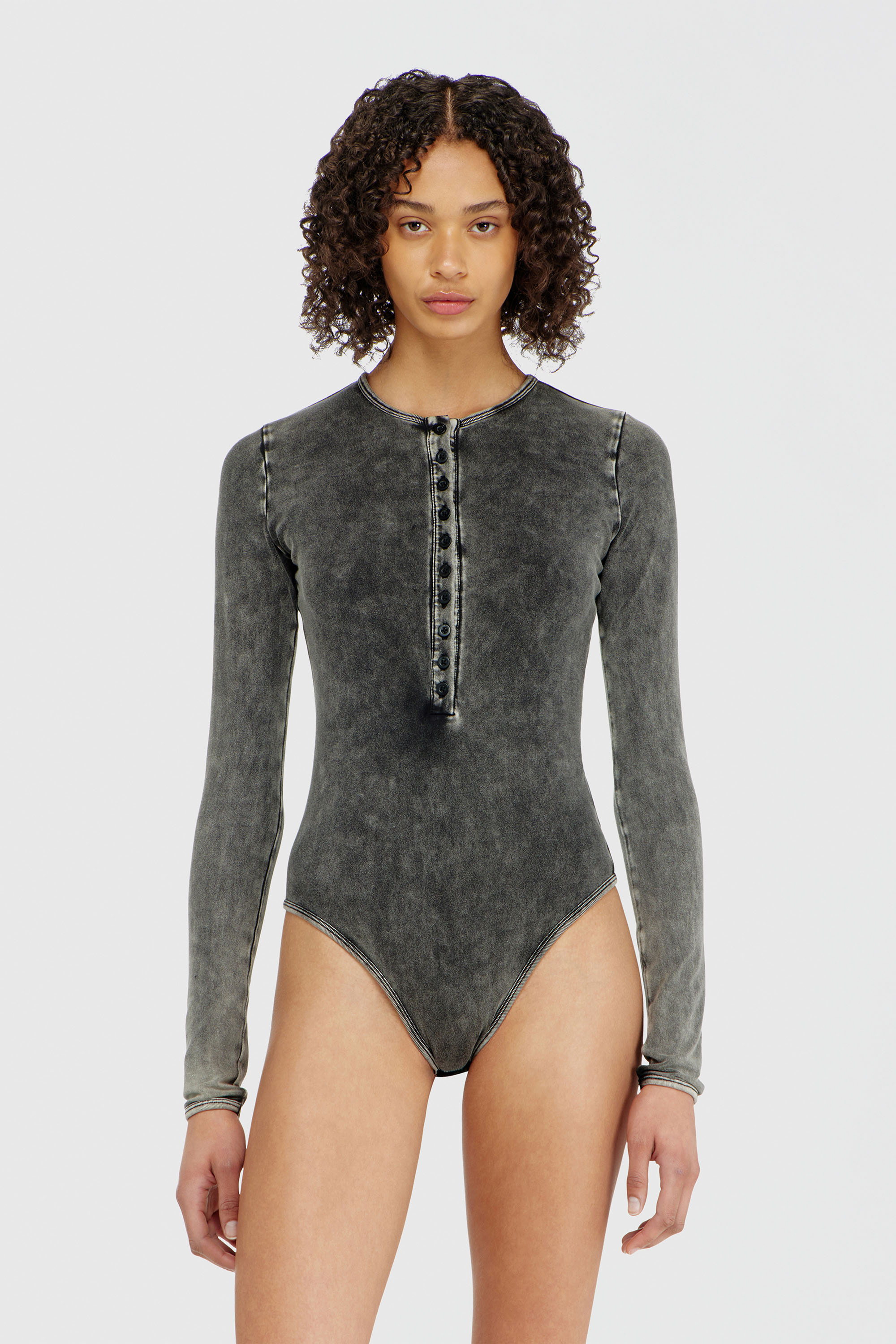 Diesel - FRESYA-DNM, Woman's Cotton bodysuit with buttoned front in Dark grey - 3