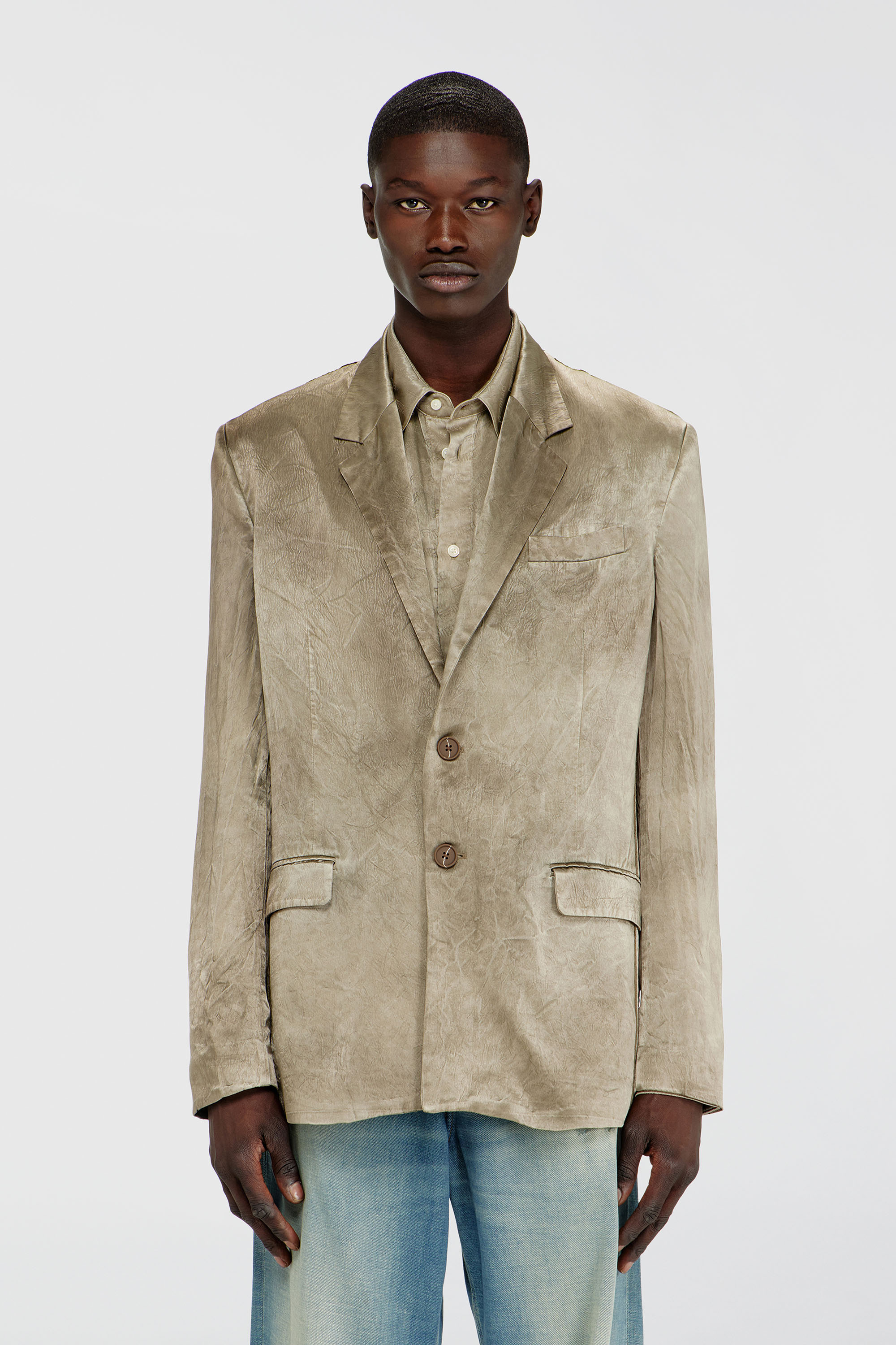 Diesel - J-ANDRE, Man's Blazer in wrinkled satin in Light Brown - 3