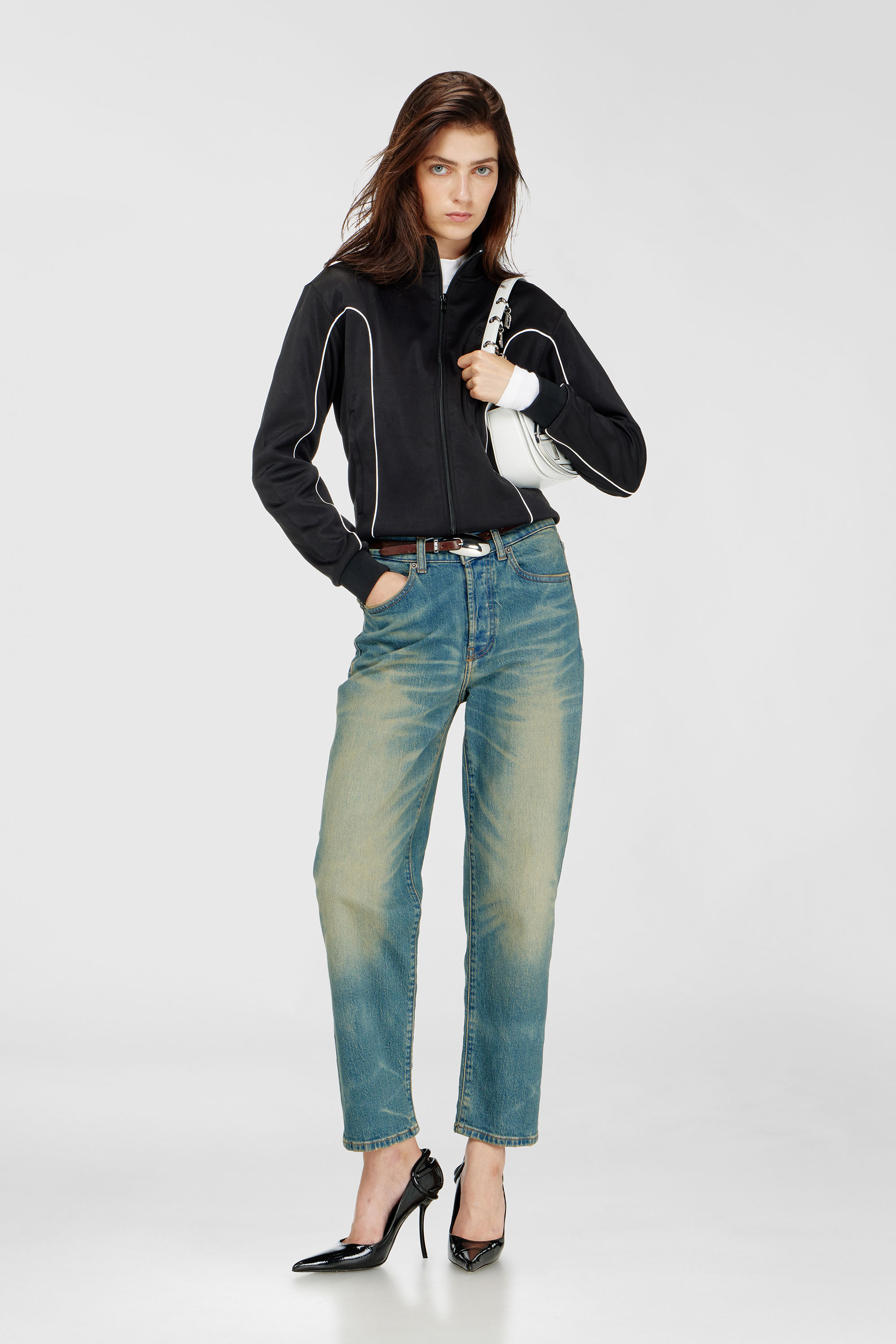 Diesel - F-LOCKING-OD, Woman's Sweat-jacket with contrast piping in Black/White - 2