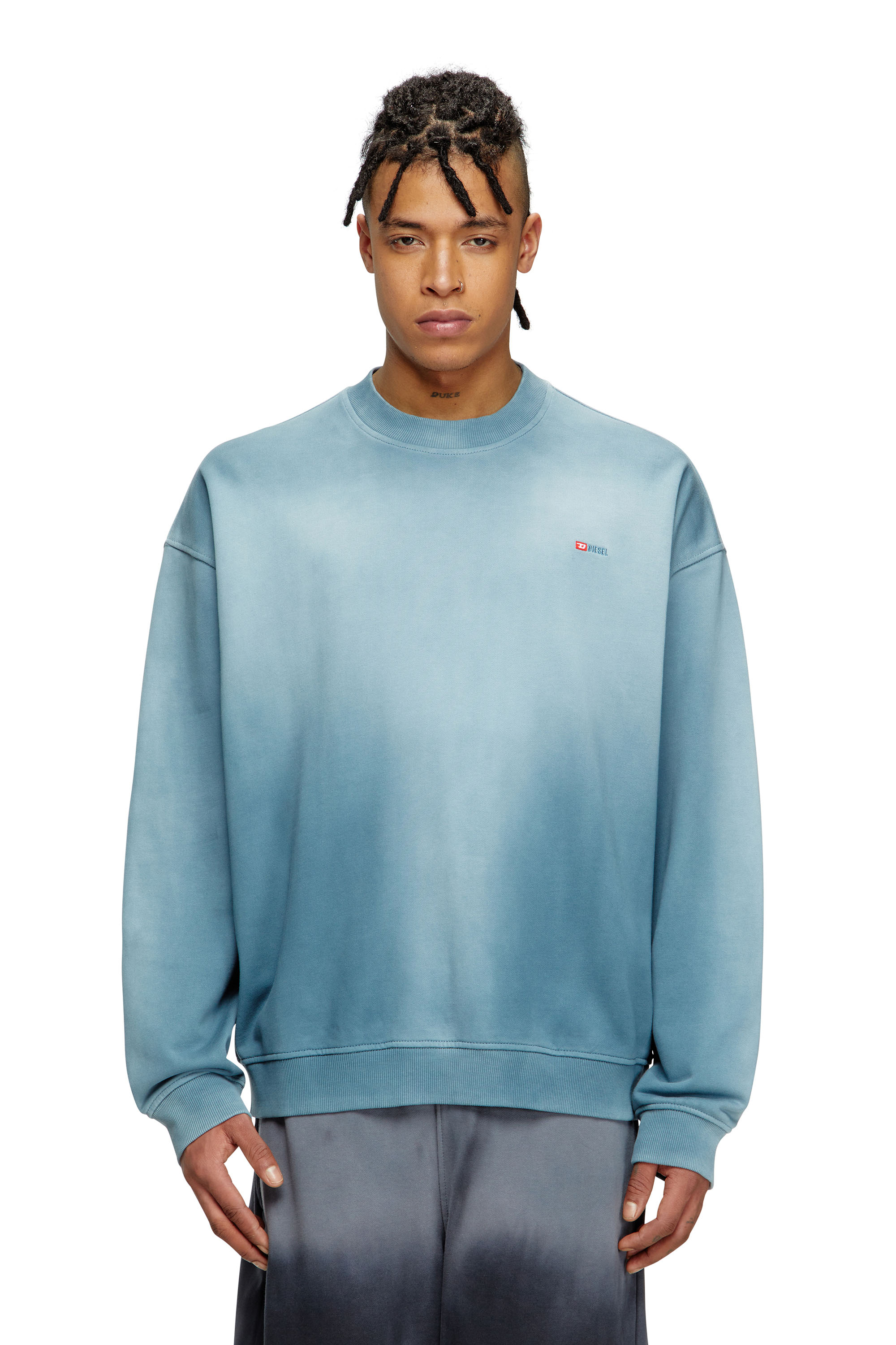 Diesel - S-BOXT-R4, Man's Faded sweatshirt with micro-logo embroidery in Blue - 1